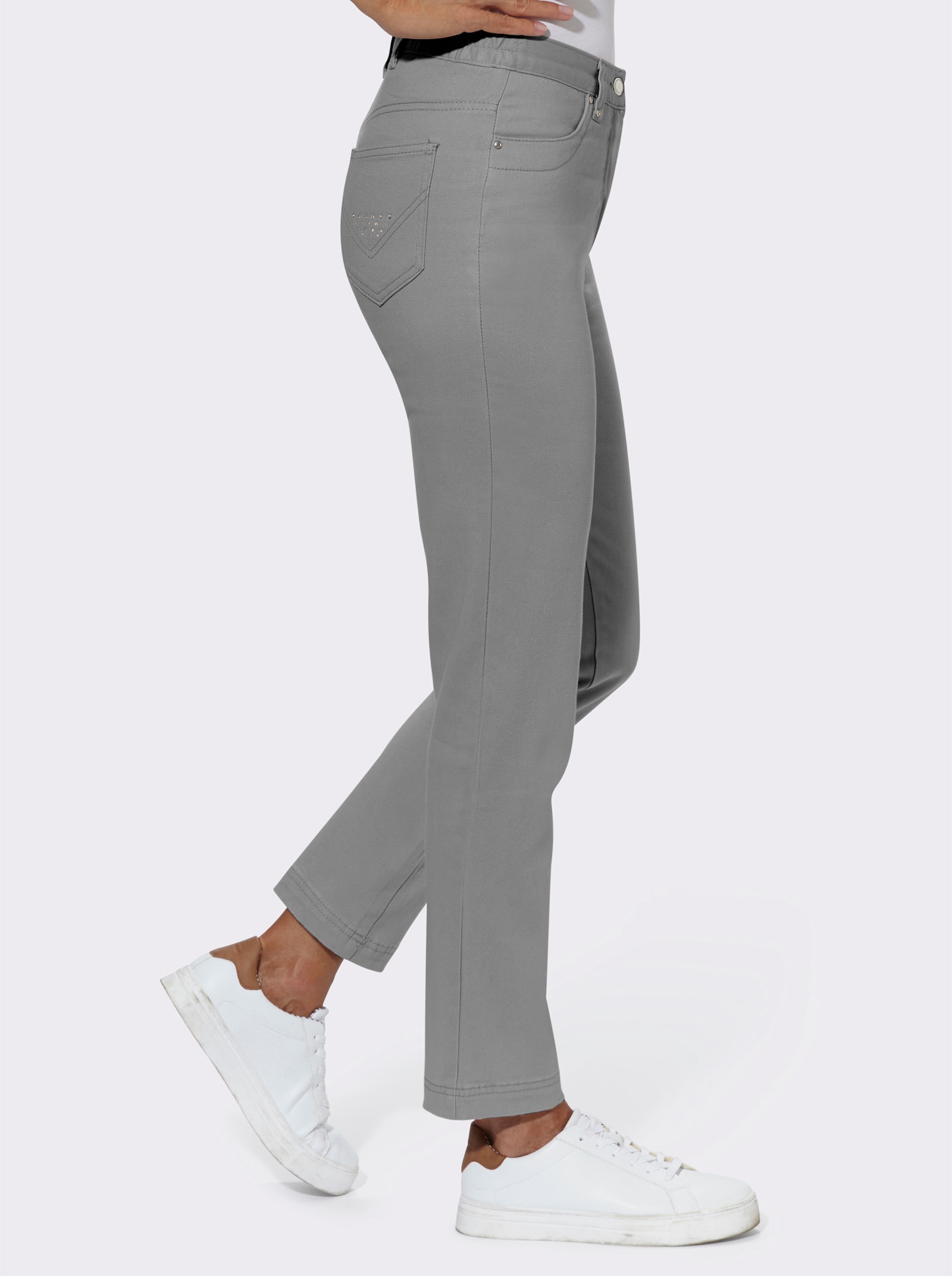 Stretch-Jeans mit Glitzersteinchen hinten - grau