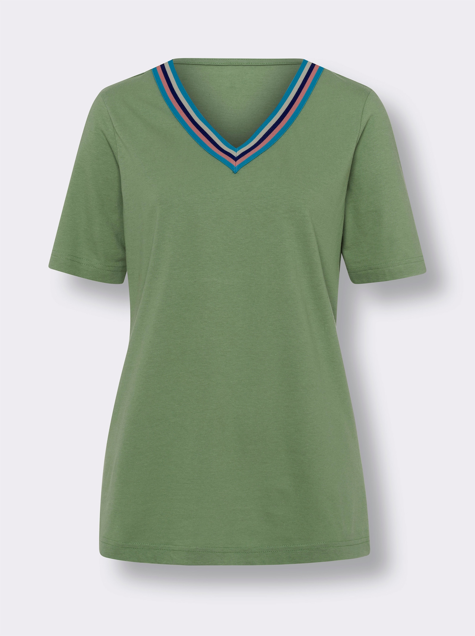 Freizeitshirt mit gestreiftem Zierband - eucalyptus