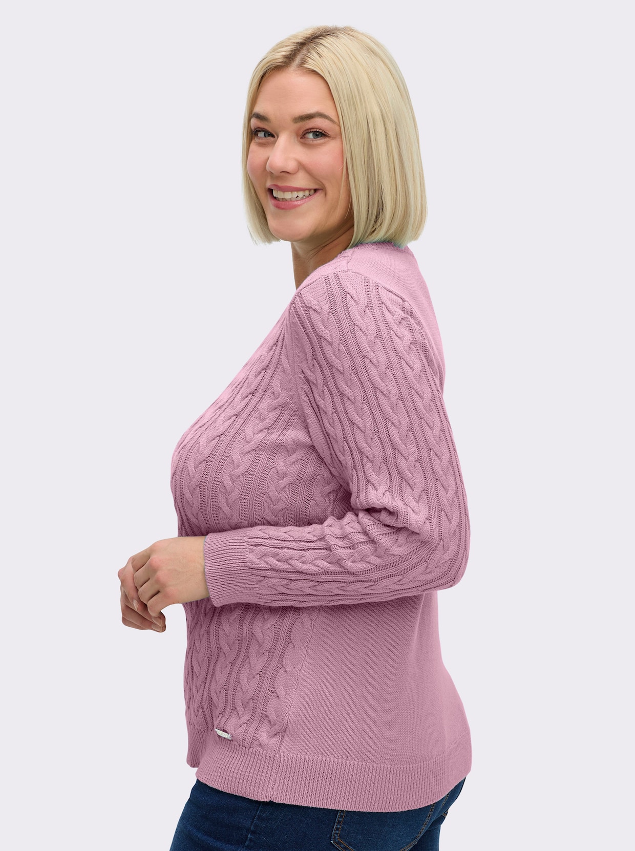 Strickpullover mit Zopfmuster - altrosé