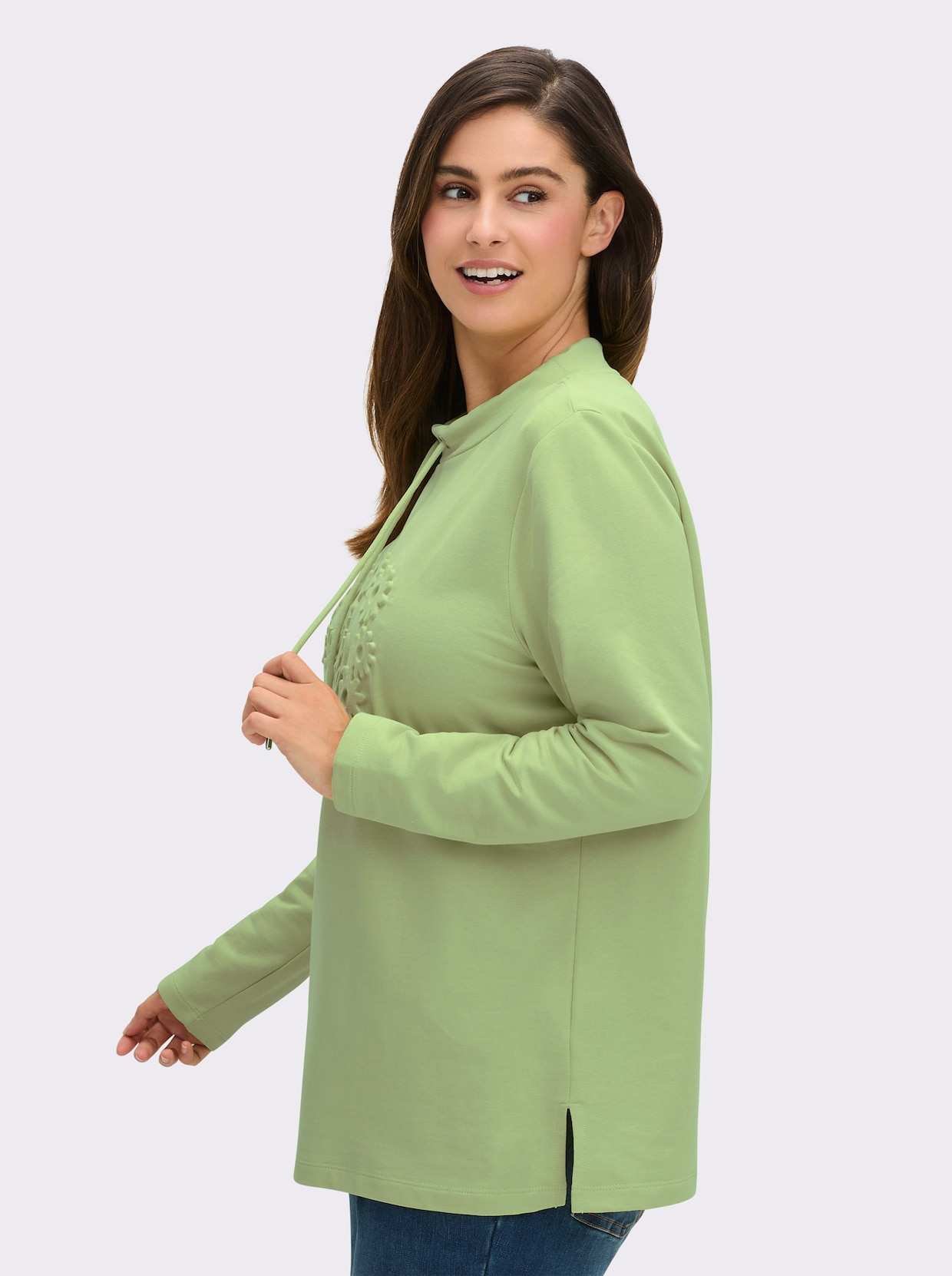 Sweatshirt mit geprägten Herzen - pistazie