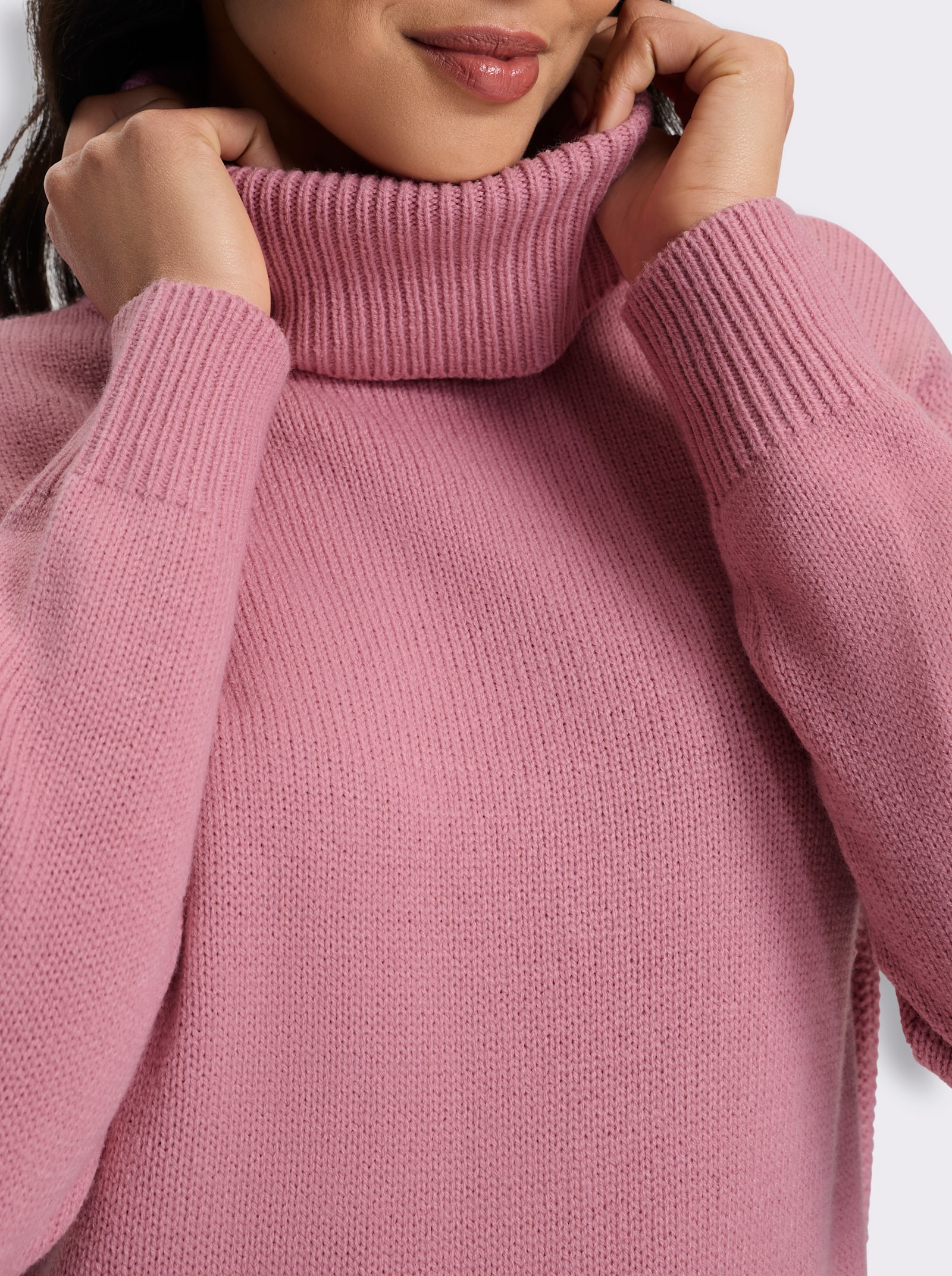 Rollkragenpullover mit Perlfang-Muster - altrosa