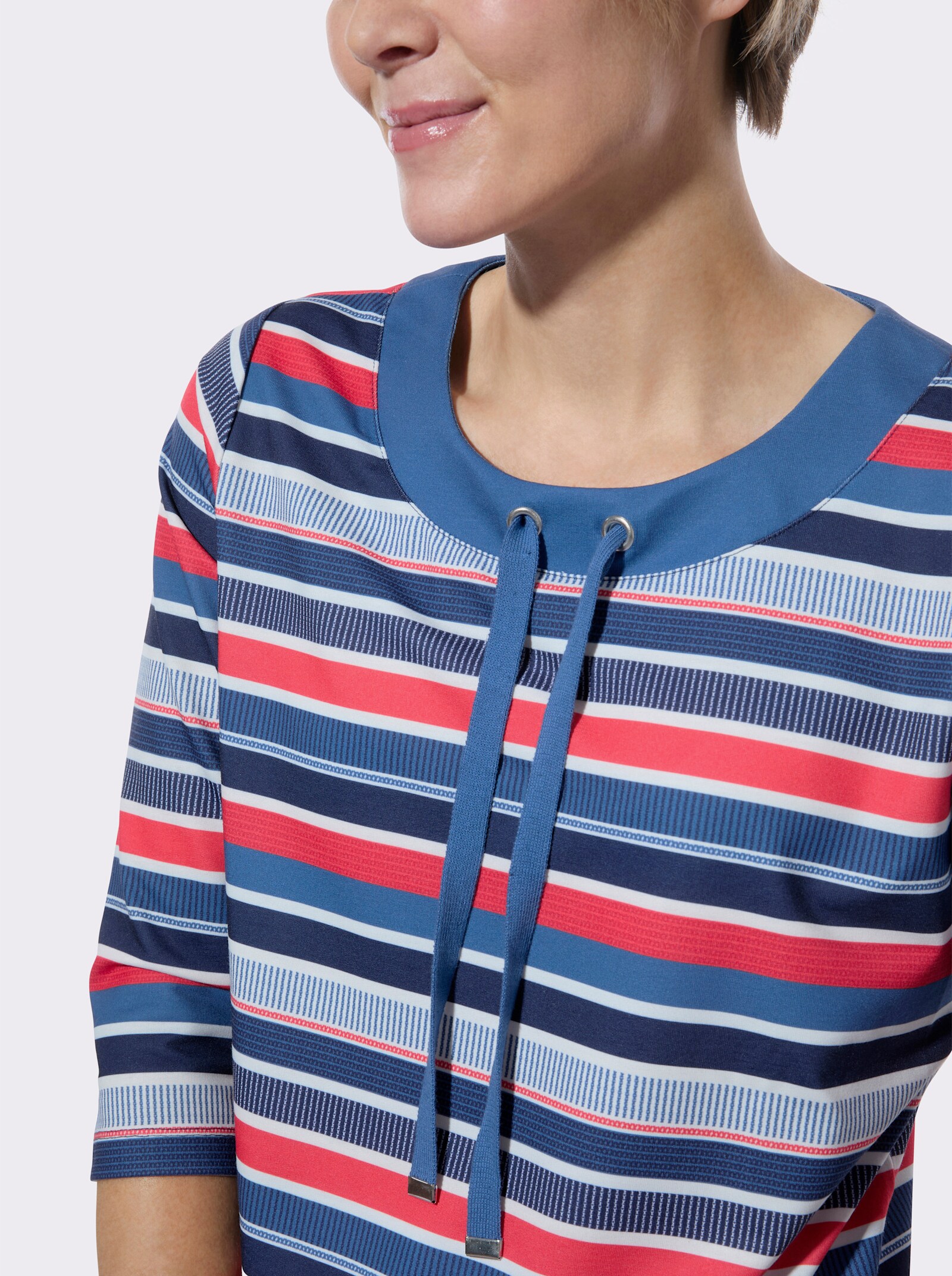 Rundhalsshirt im Streifenmuster - jeansblau-hummer-geringelt