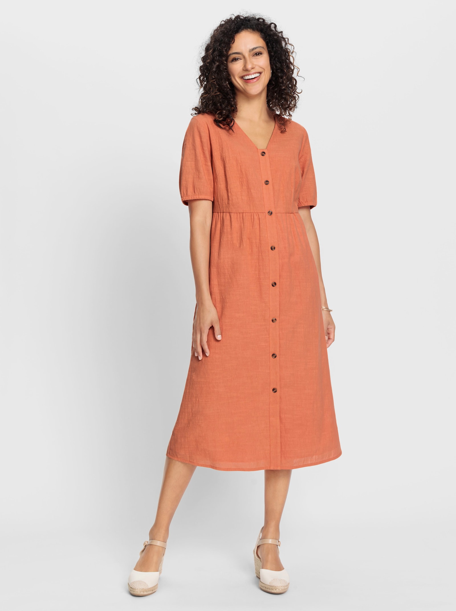 Baumwollkleid mit Knopfleiste - papaya