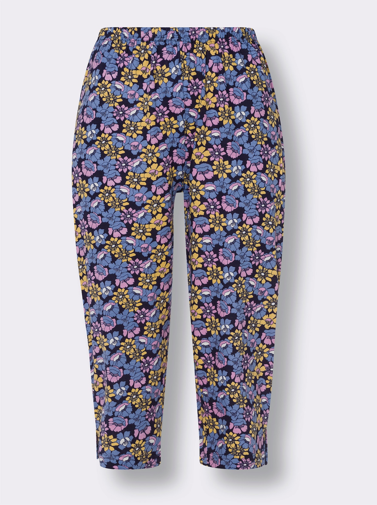 Capri-pyjama - geel/marine geprint