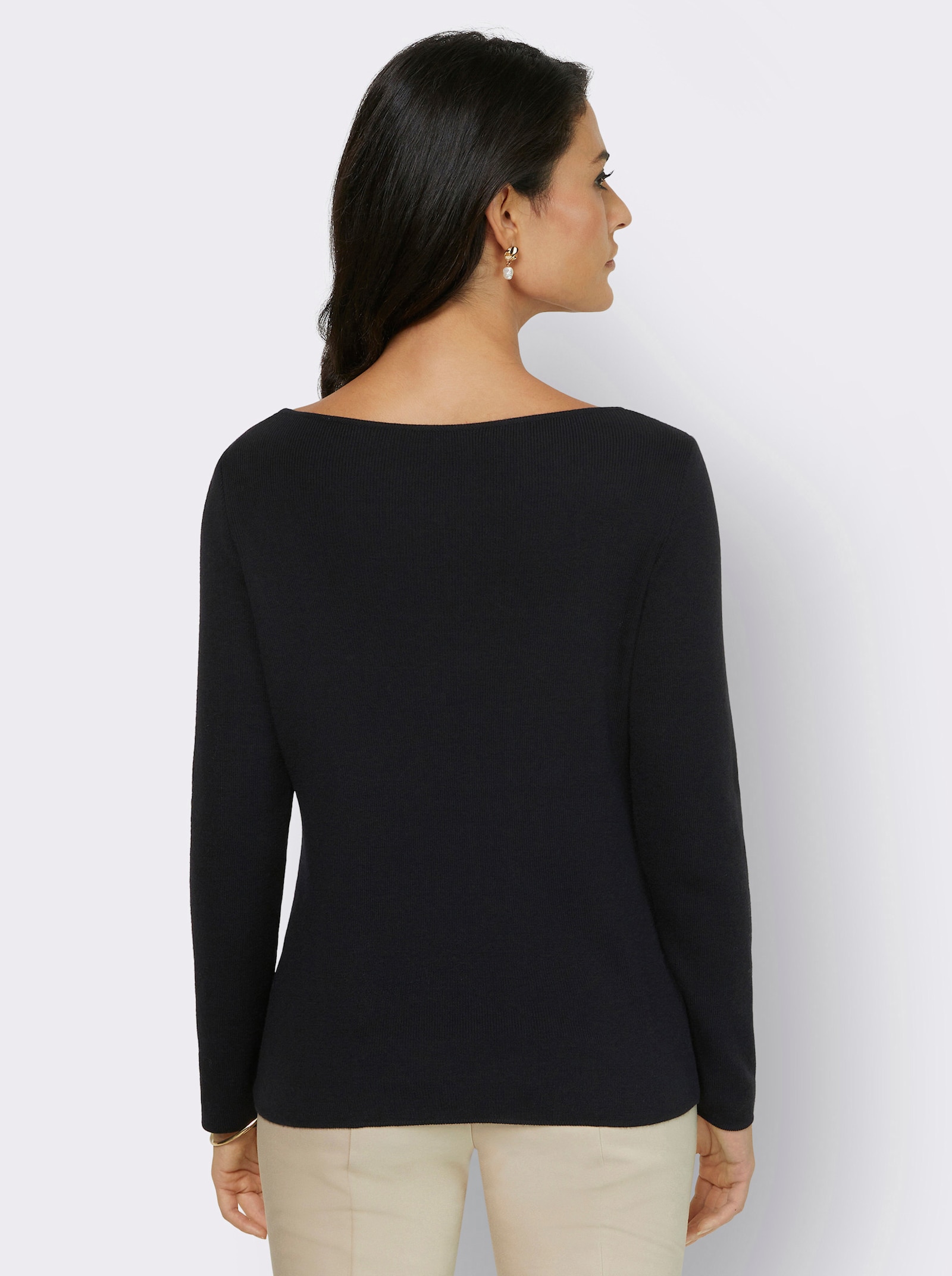 Langarm-Pullover mit Seiden-Anteil - schwarz