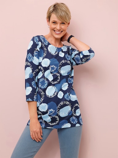 Lang shirt met 3/4-mouwen, katoen - ijsblauw-jeans-blauw-bedrukt