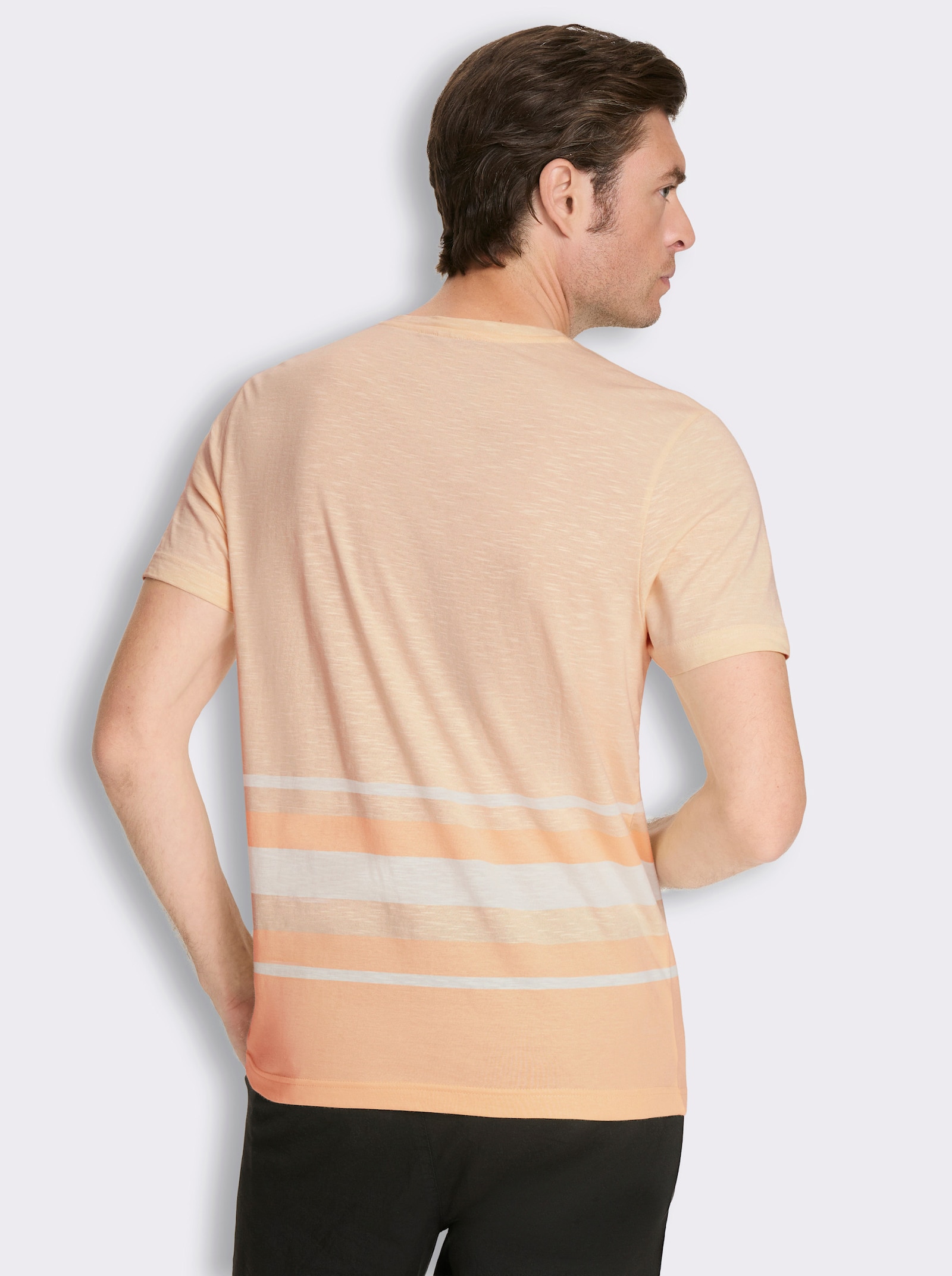 Kurzarmshirt mit garngefärbtem Muster - apricot
