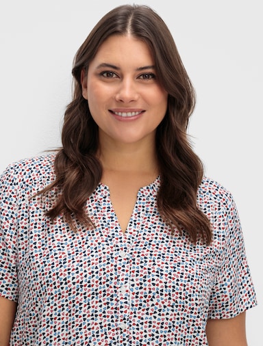 Druckbluse - ecru-erdbeere-bedruckt