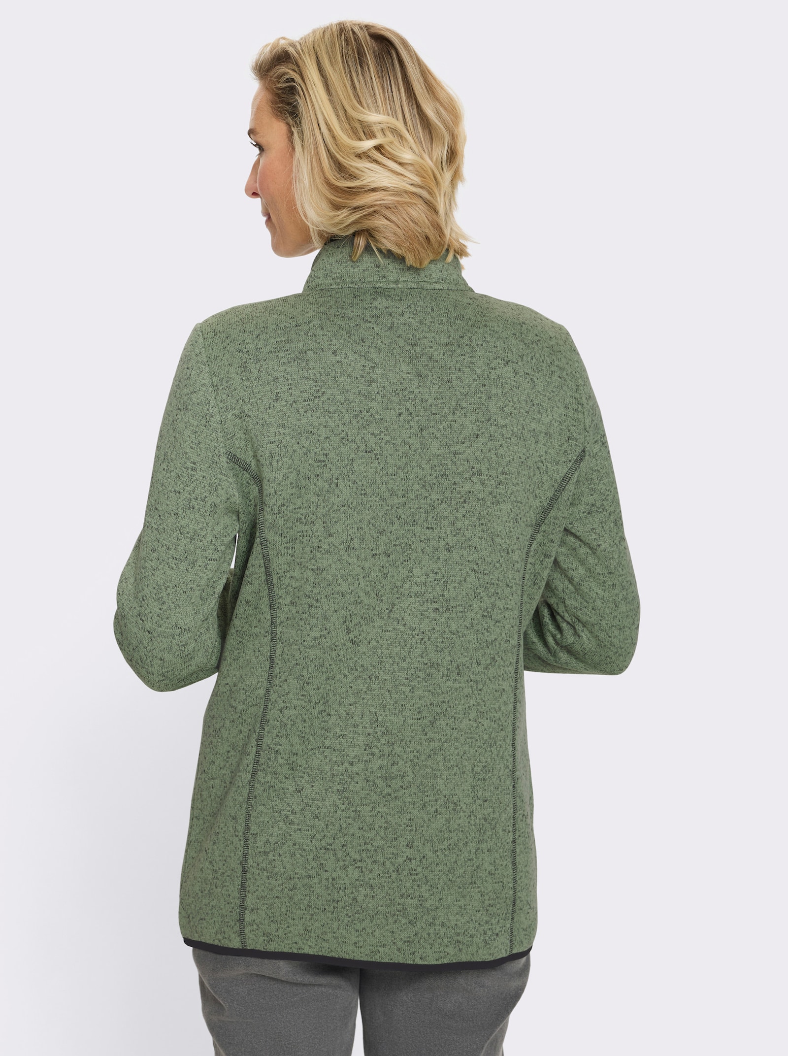 Gebreid fleecejack met elastische boorden met paspel - eucalyptus/zwart gedessineerd