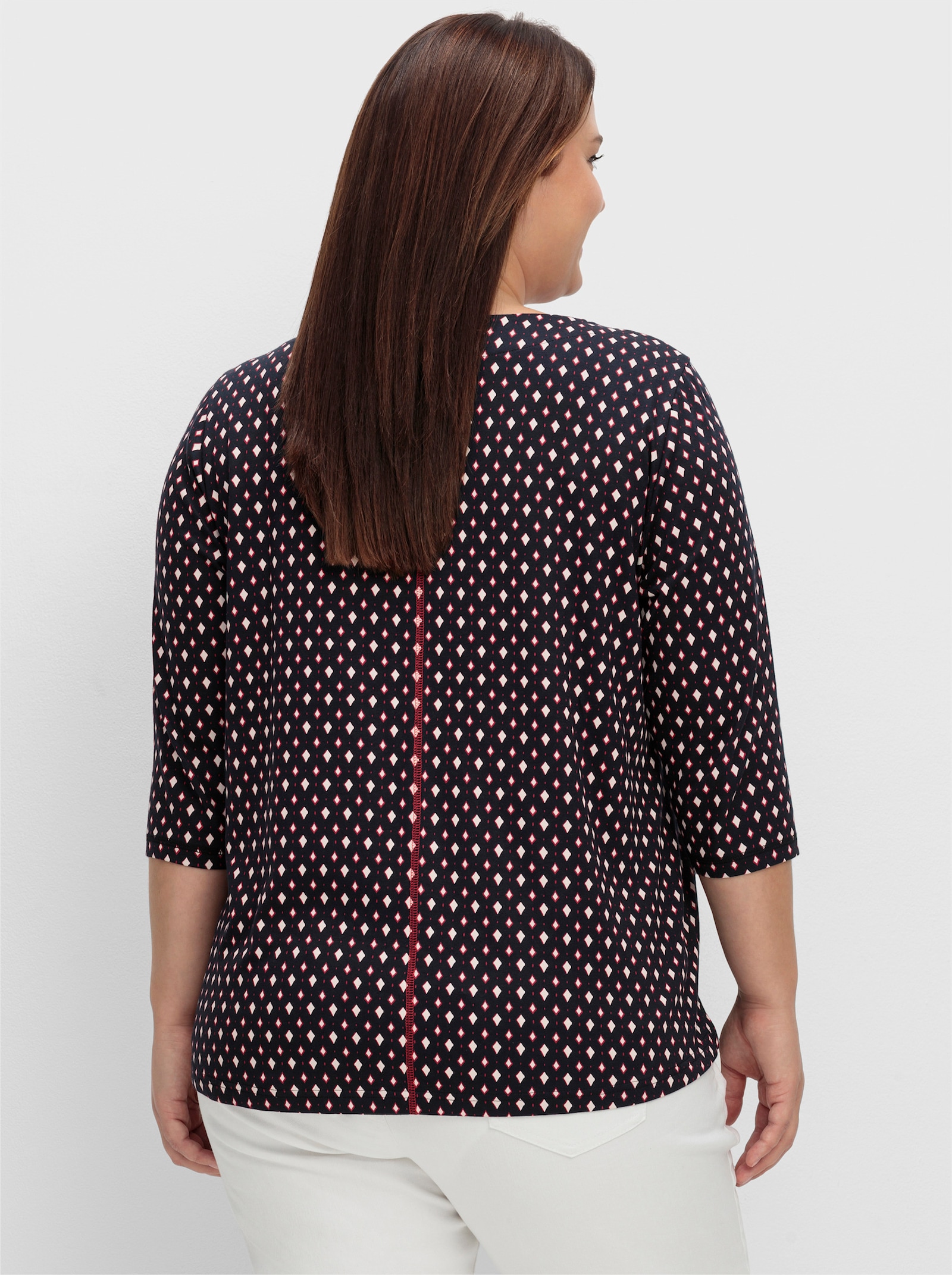 sheego Shirt met 3/4-mouwen en minimalistische print - diepblauw gedessineerd