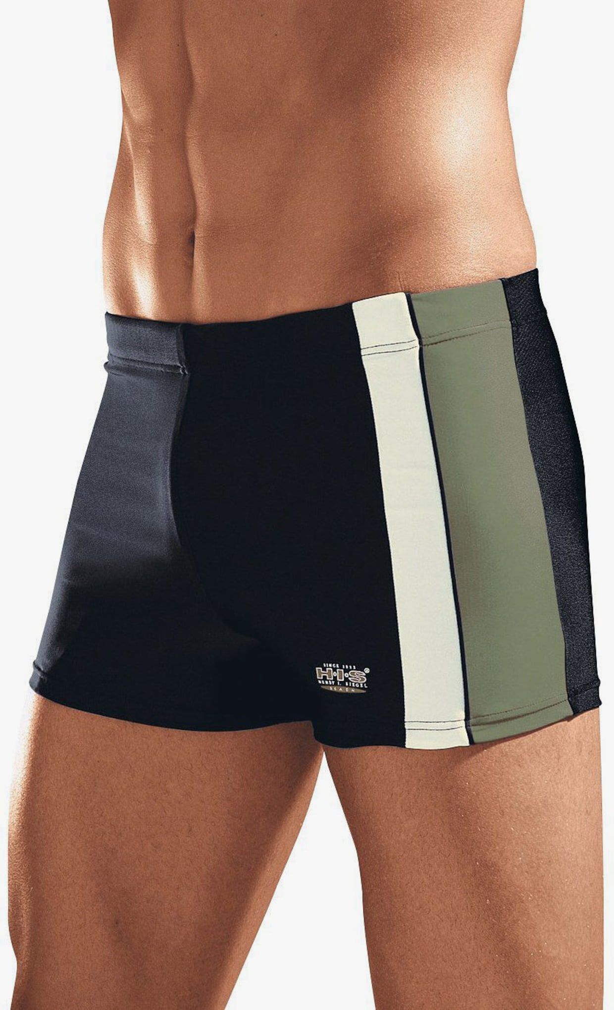 H.I.S Boxer-Badehose - schwarz-oliv