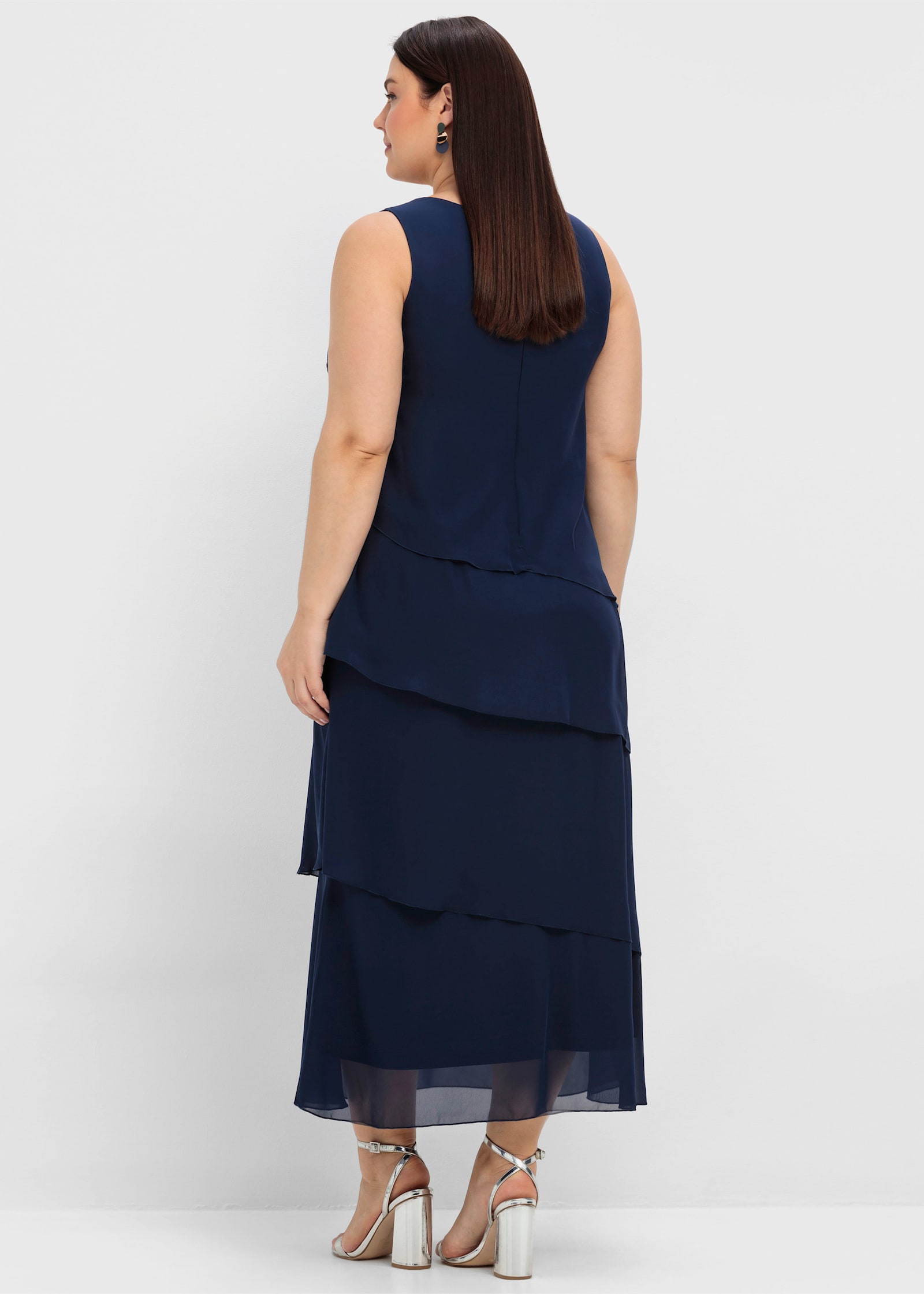 sheego Robe de soirée effet superposé, en mousseline - marine