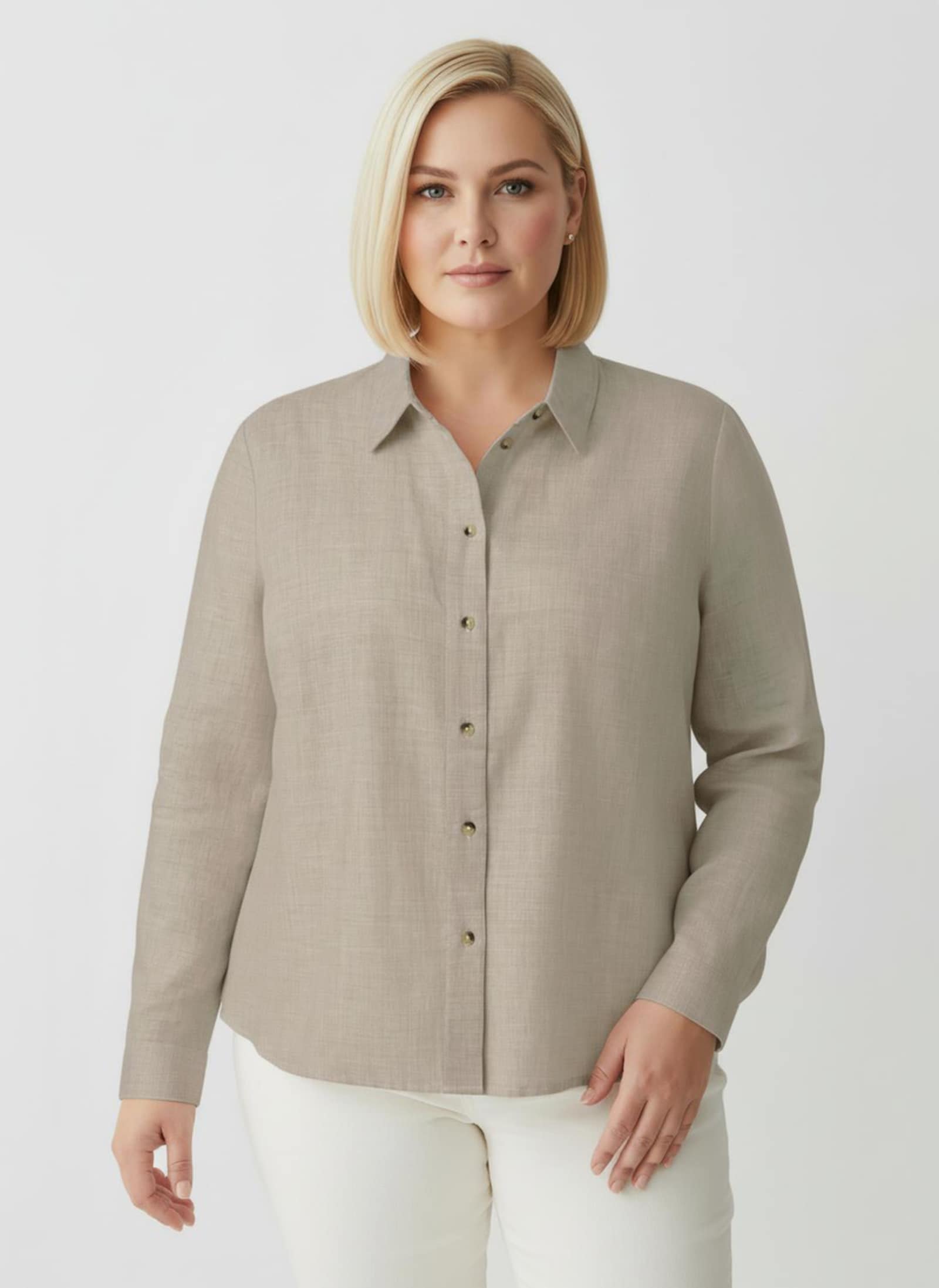 Hemdbluse aus Baumwoll-Stoff - champagner-meliert