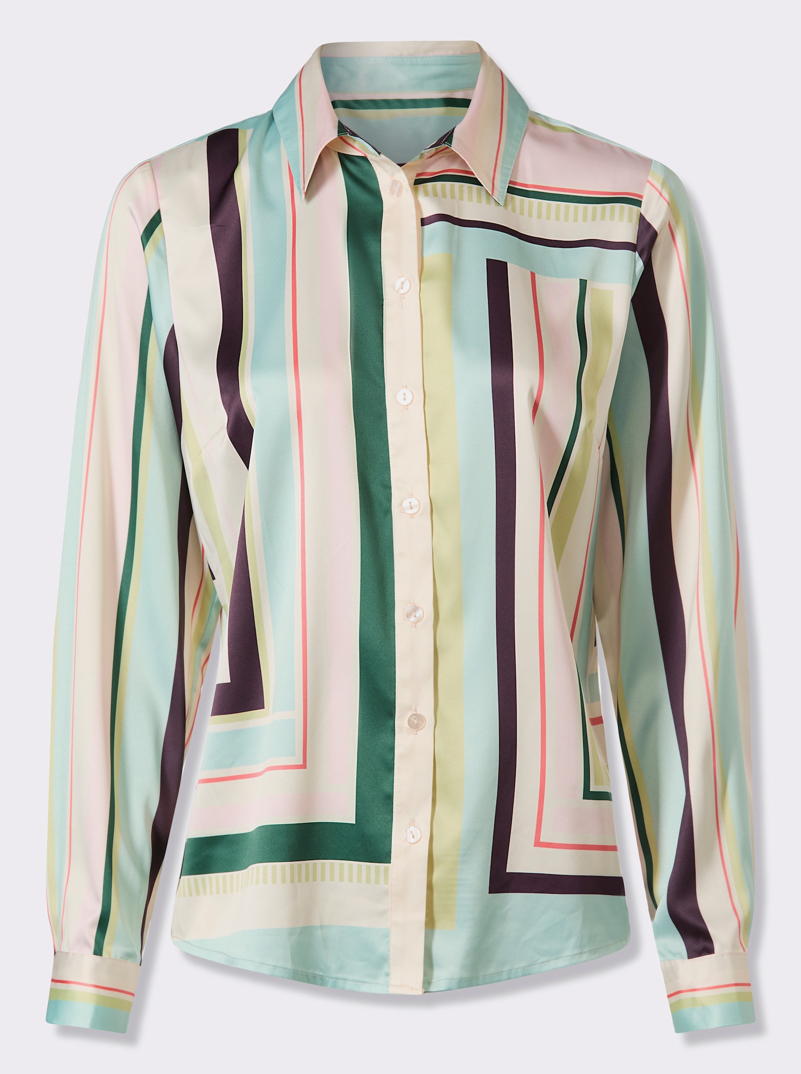 heine Druckbluse mit grafischem Dessin - kalkmint-hellrosé-bedruckt