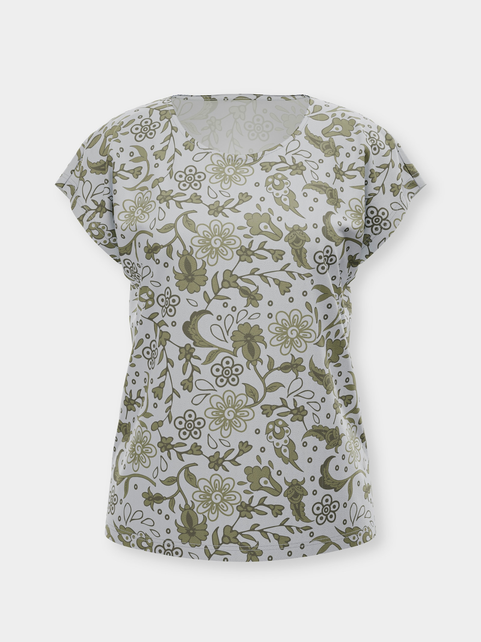 Kurzarmshirt im Paisley-Blüten-Mix - khaki-schilf-bedruckt