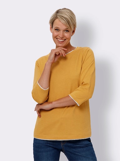 3/4-Arm-Shirt mit Kontrast-Blenden - ocker-ecru-meliert