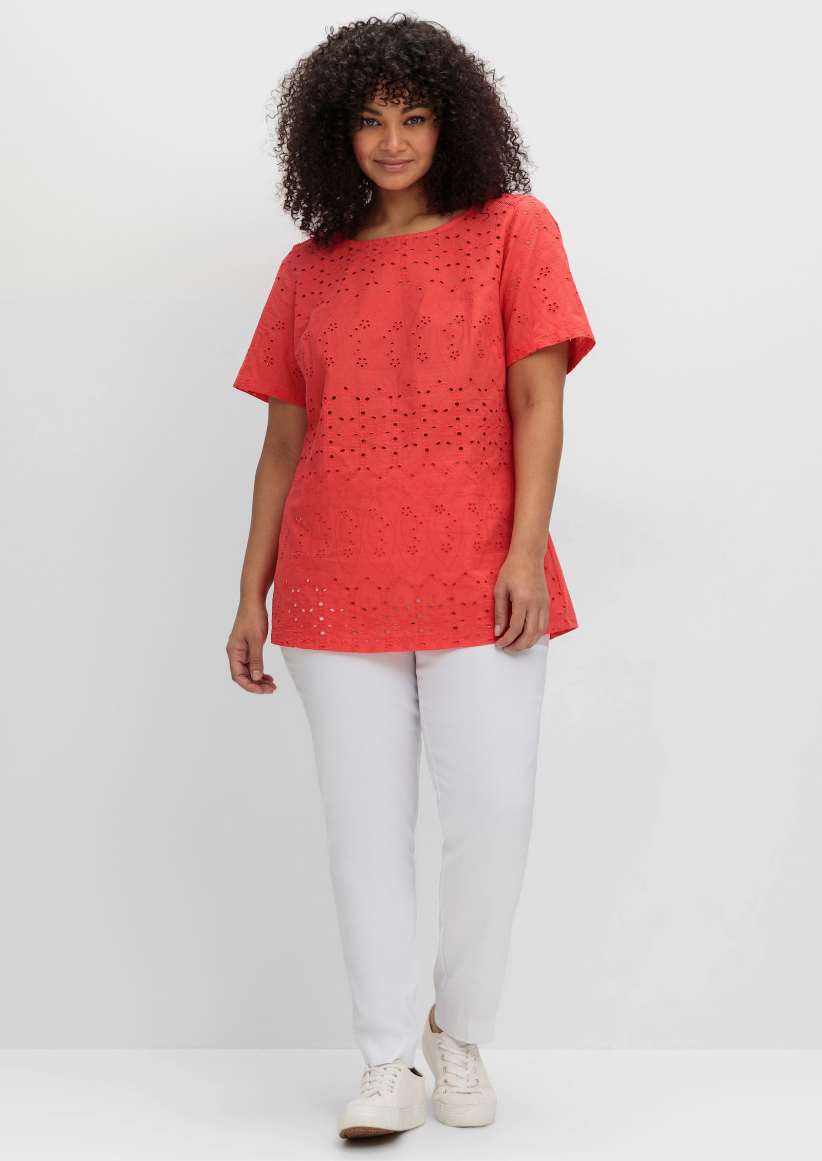 sheego by Joe Browns Shirt in materiaalmix, met ajourwerk - langoustine