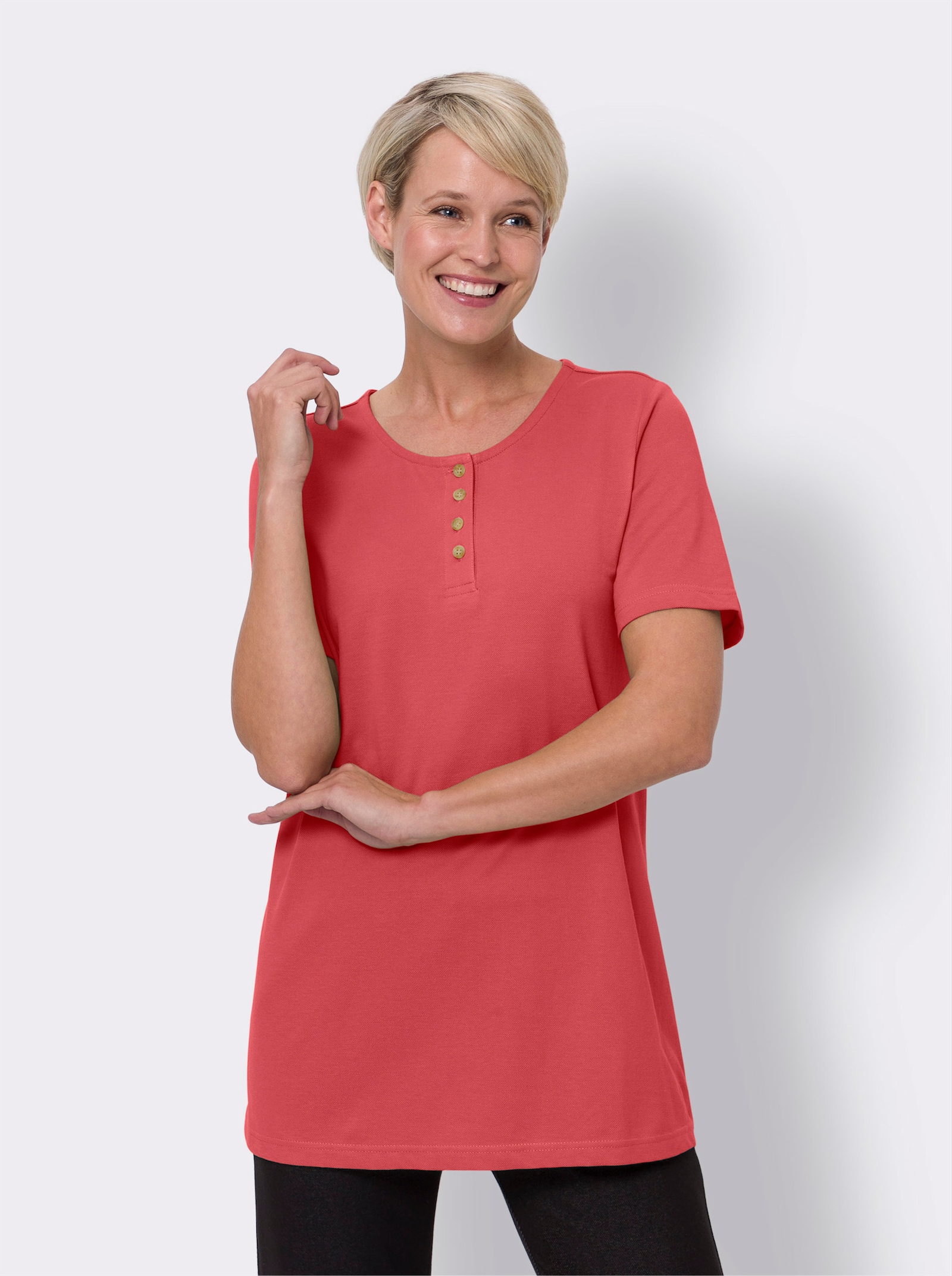 Lang shirt in lichte A-lijn - grapefruit