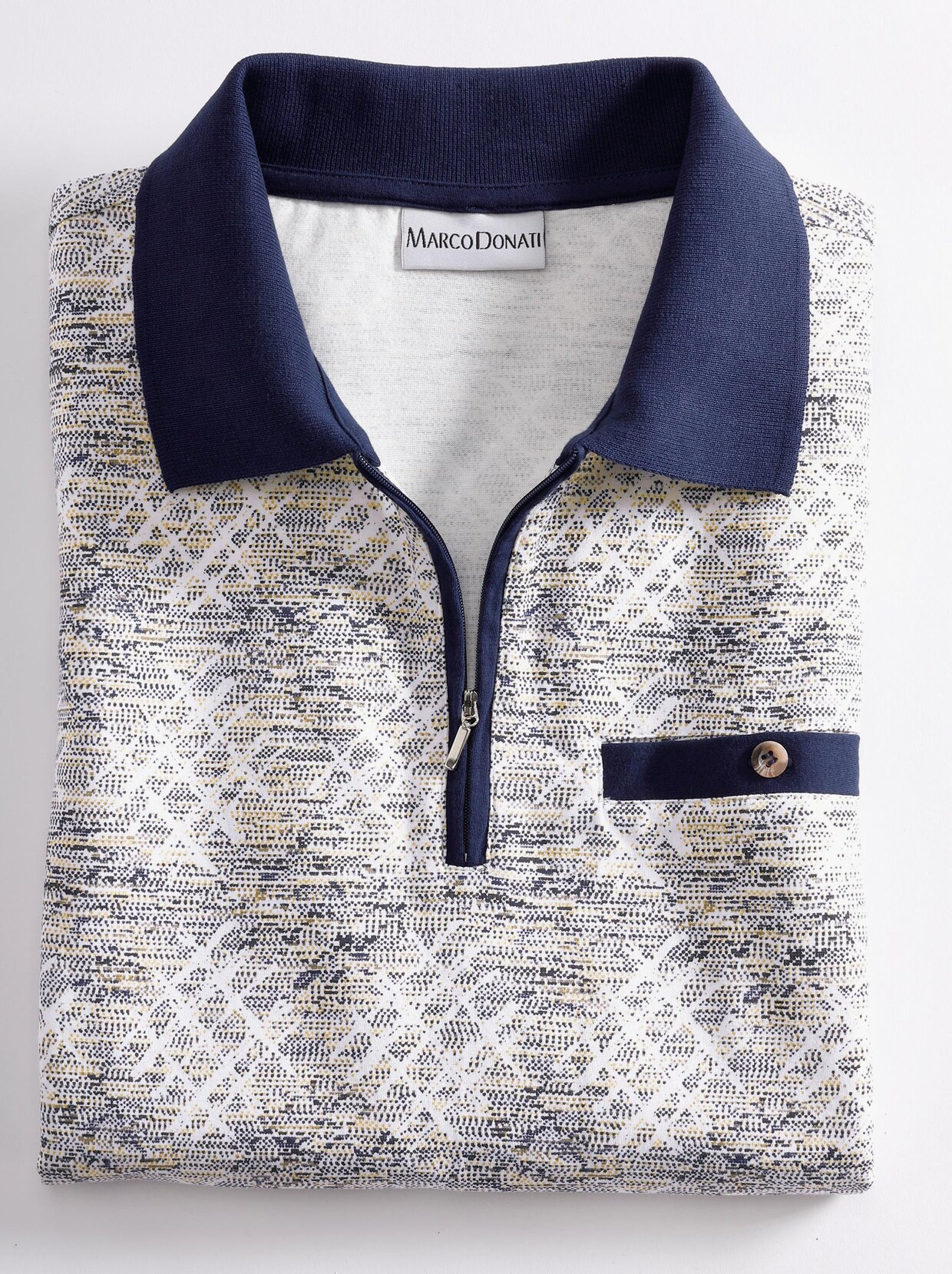 Marco Donati Kurzarm-Poloshirt - blau-bedruckt