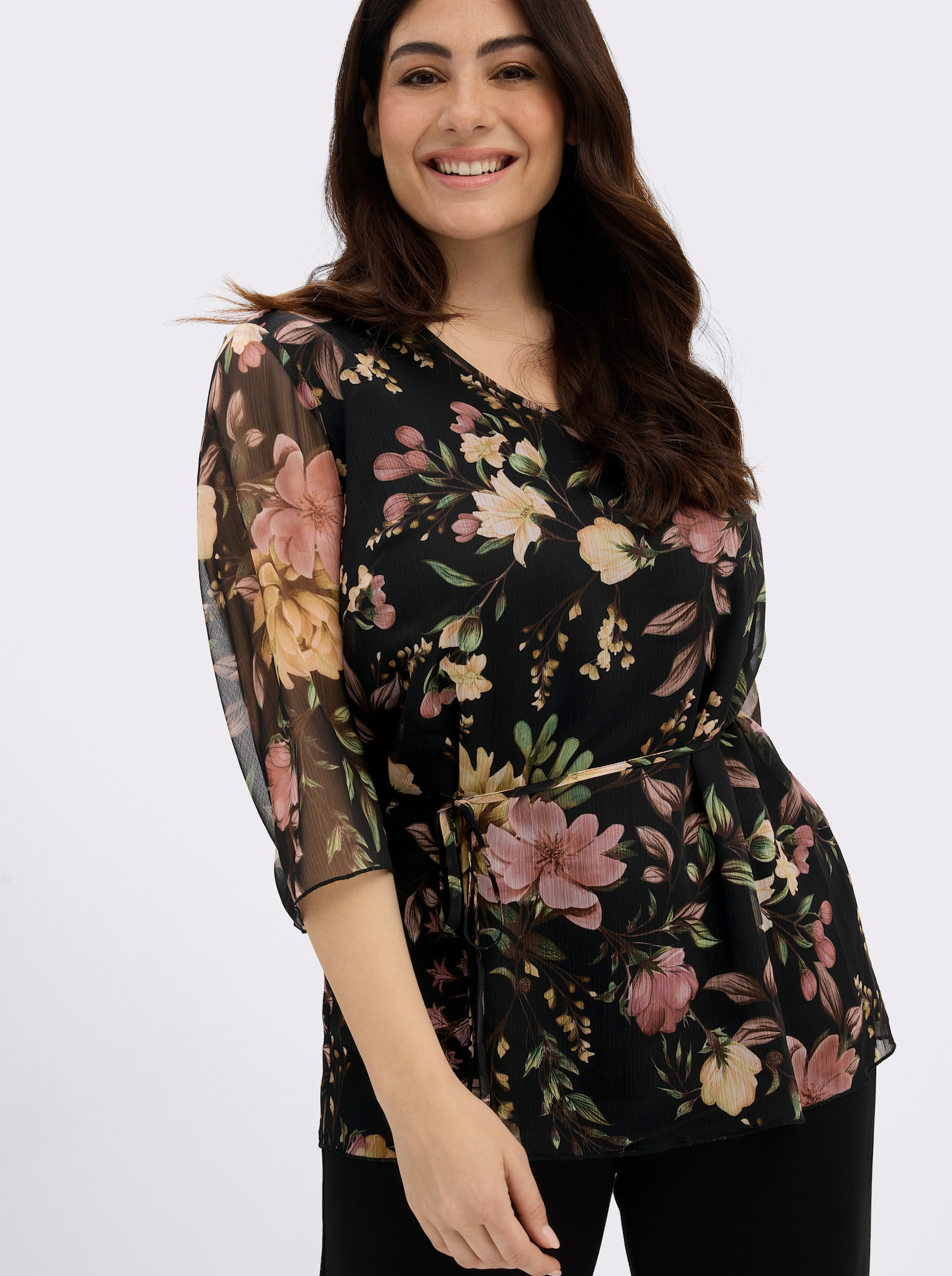 sheego Tunika mit floralem Alloverprint - schwarz-rosenholz-bedruckt