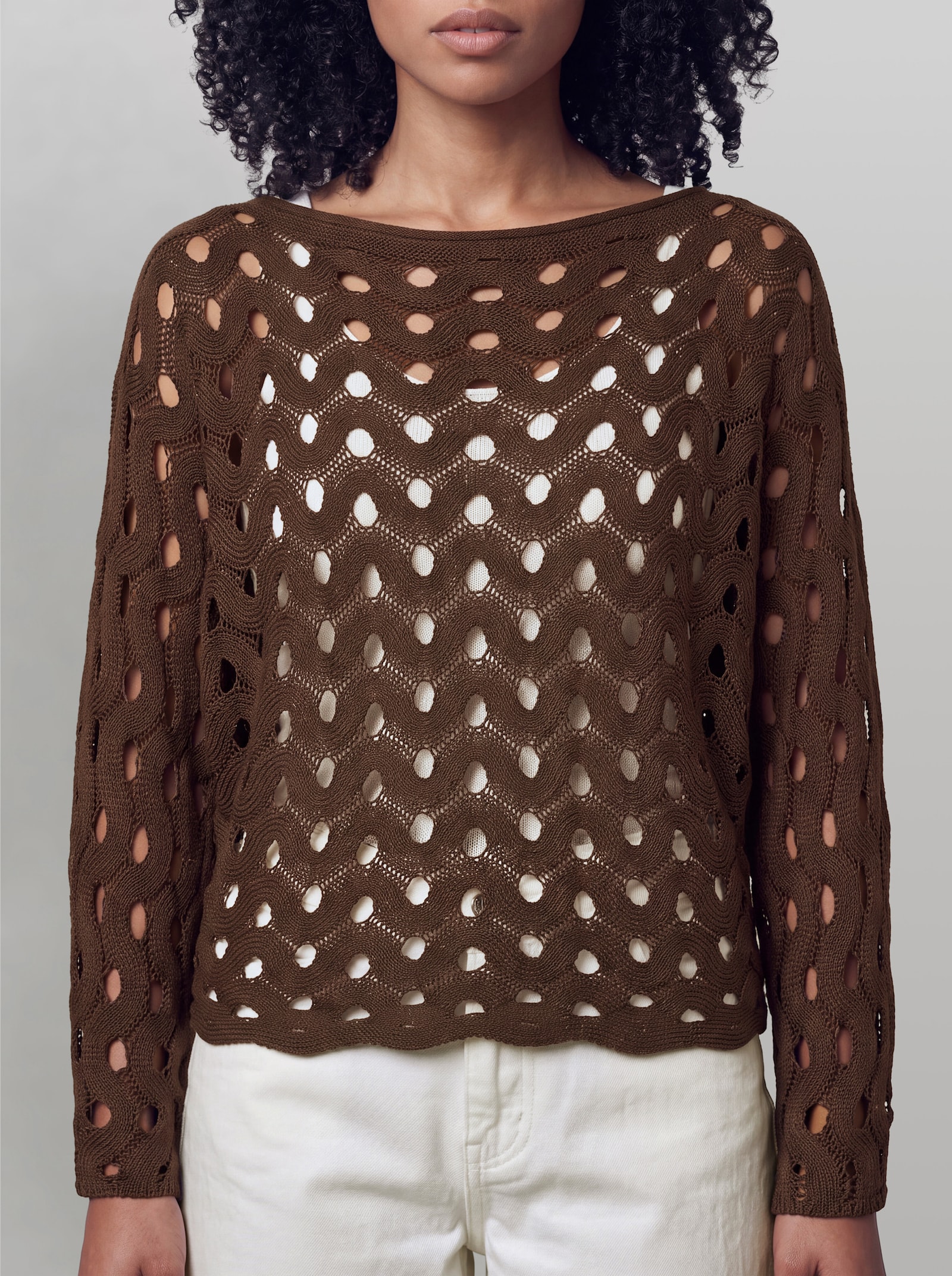 heine Ajourpullover mit Wellenmuster - schoko