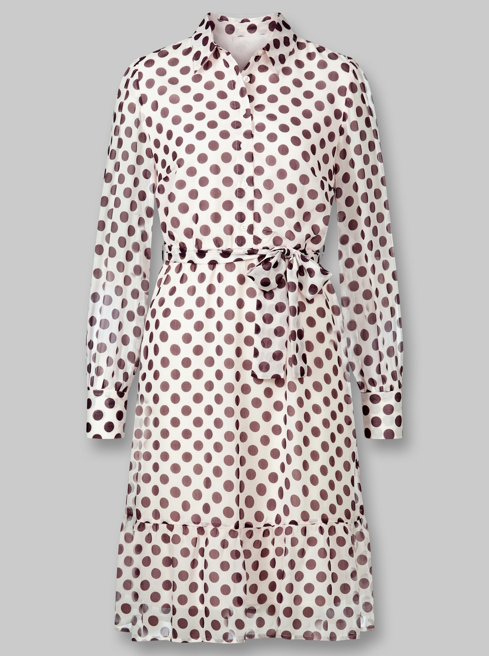 heine Chiffonkleid mit abnehmbarem Gürtel - ecru-schoko-getupft