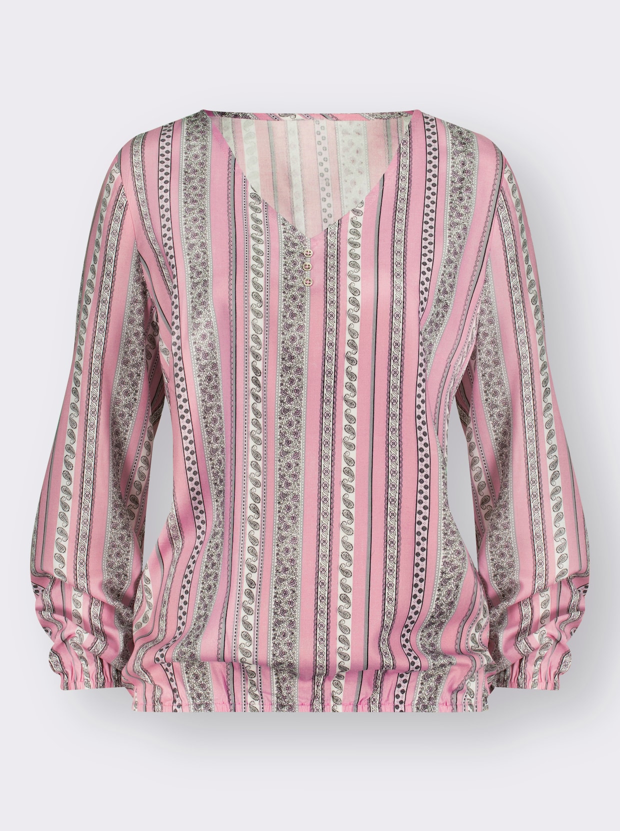 Comfortabele blouse - hortensia/antraciet bedrukt