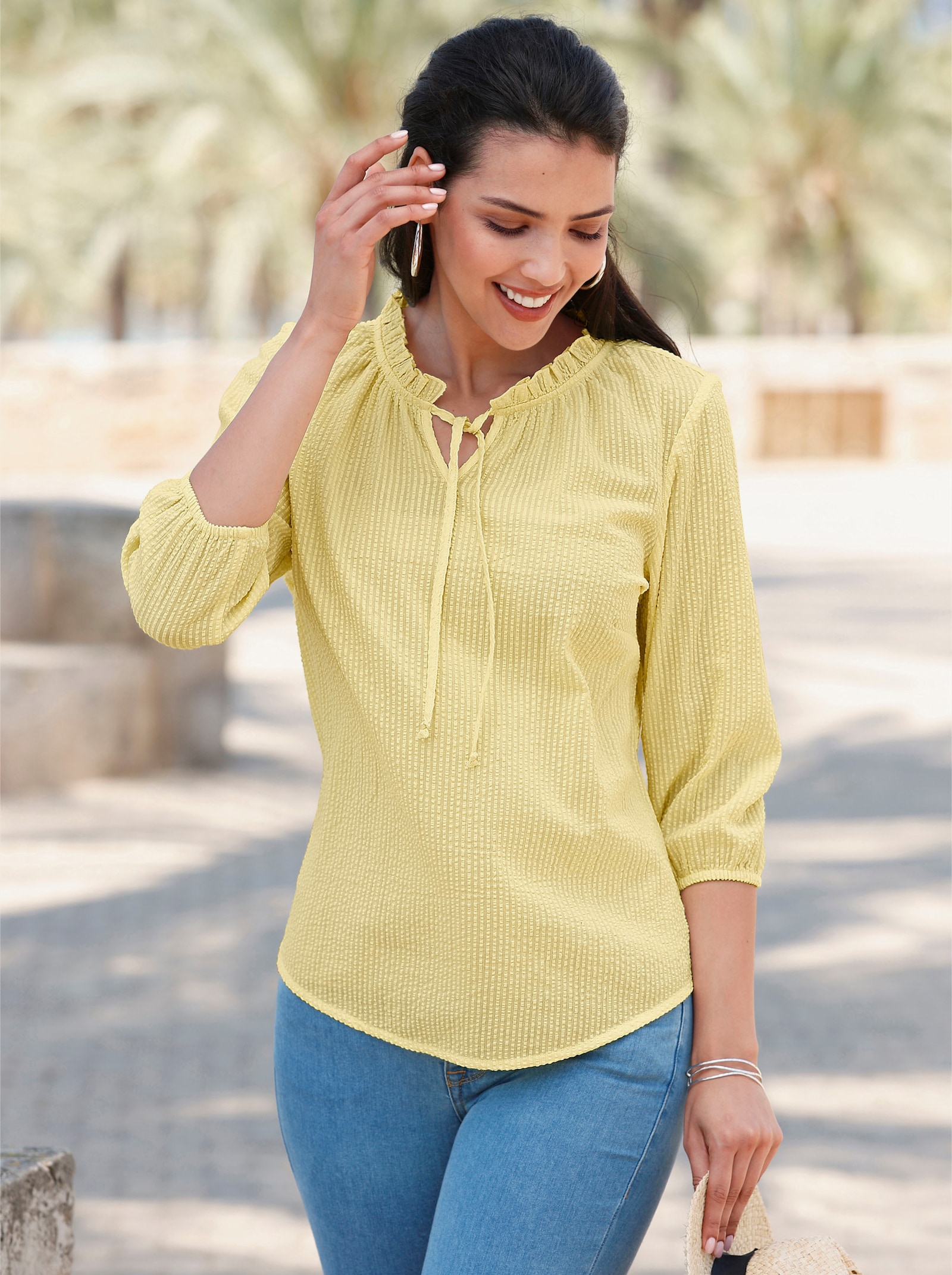 Navlékací halenka se strukturovaným vzorem - citronová