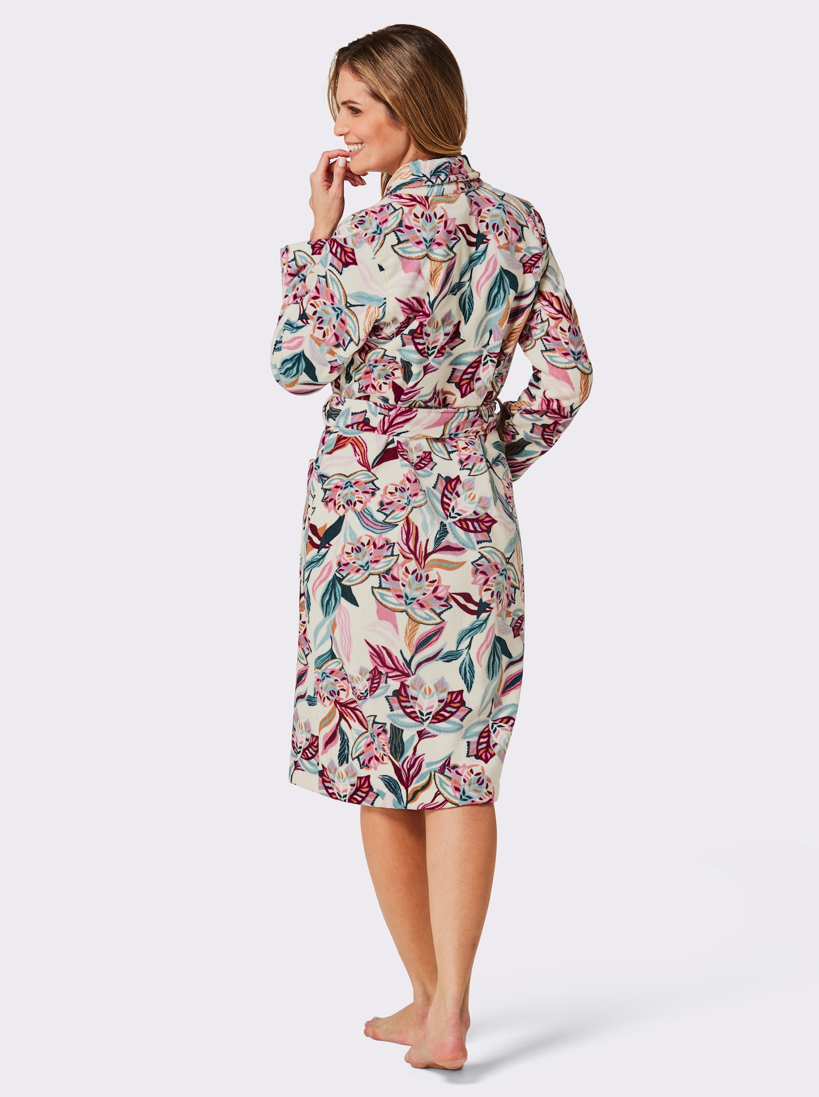 feel good Bademantel - champagner-altrosa-bedruckt