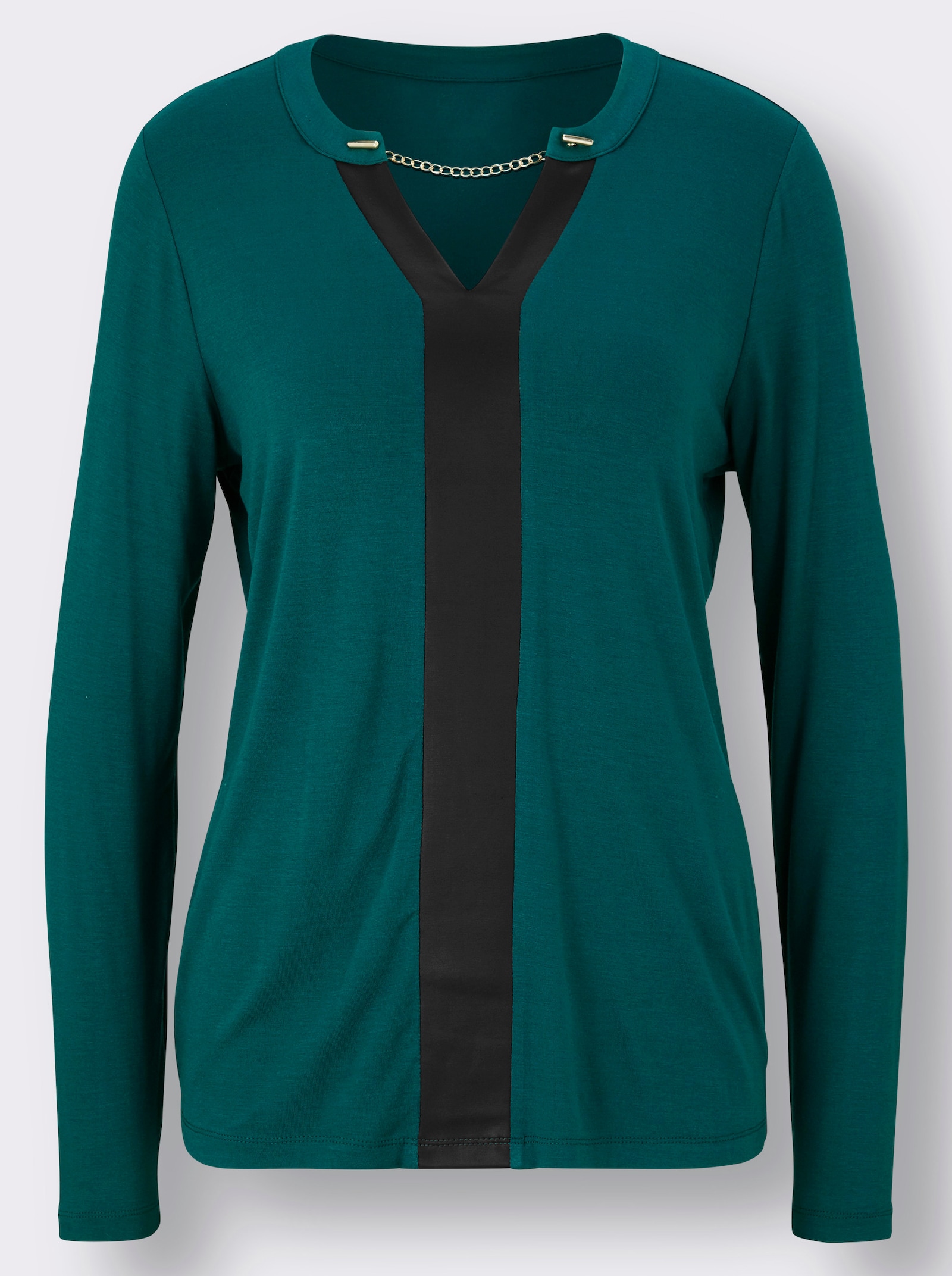 Langarmshirt mit abnehmbaren Zierketten - petrol