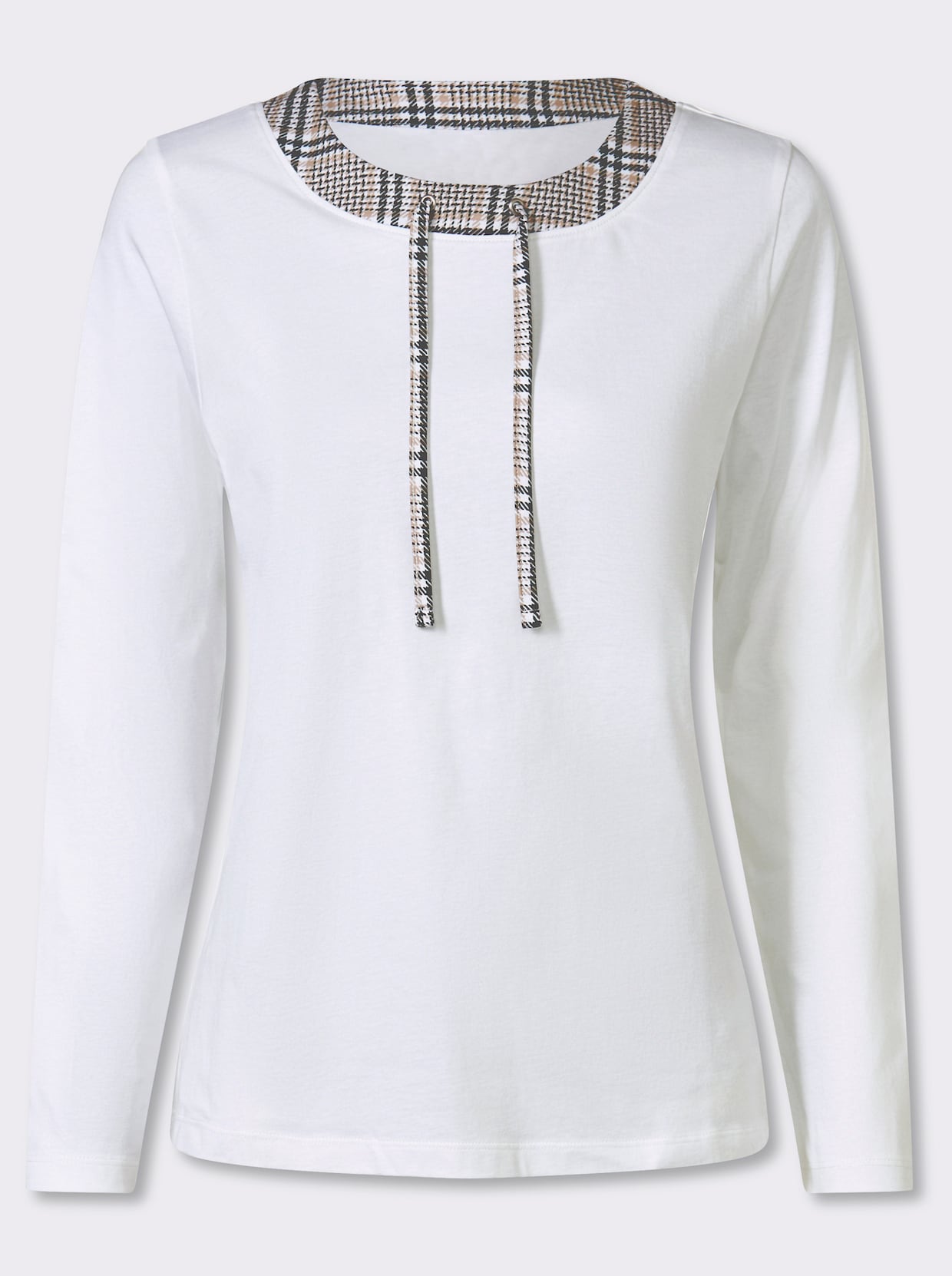 Langarmshirt mit Bindeband und Ösen - ecru