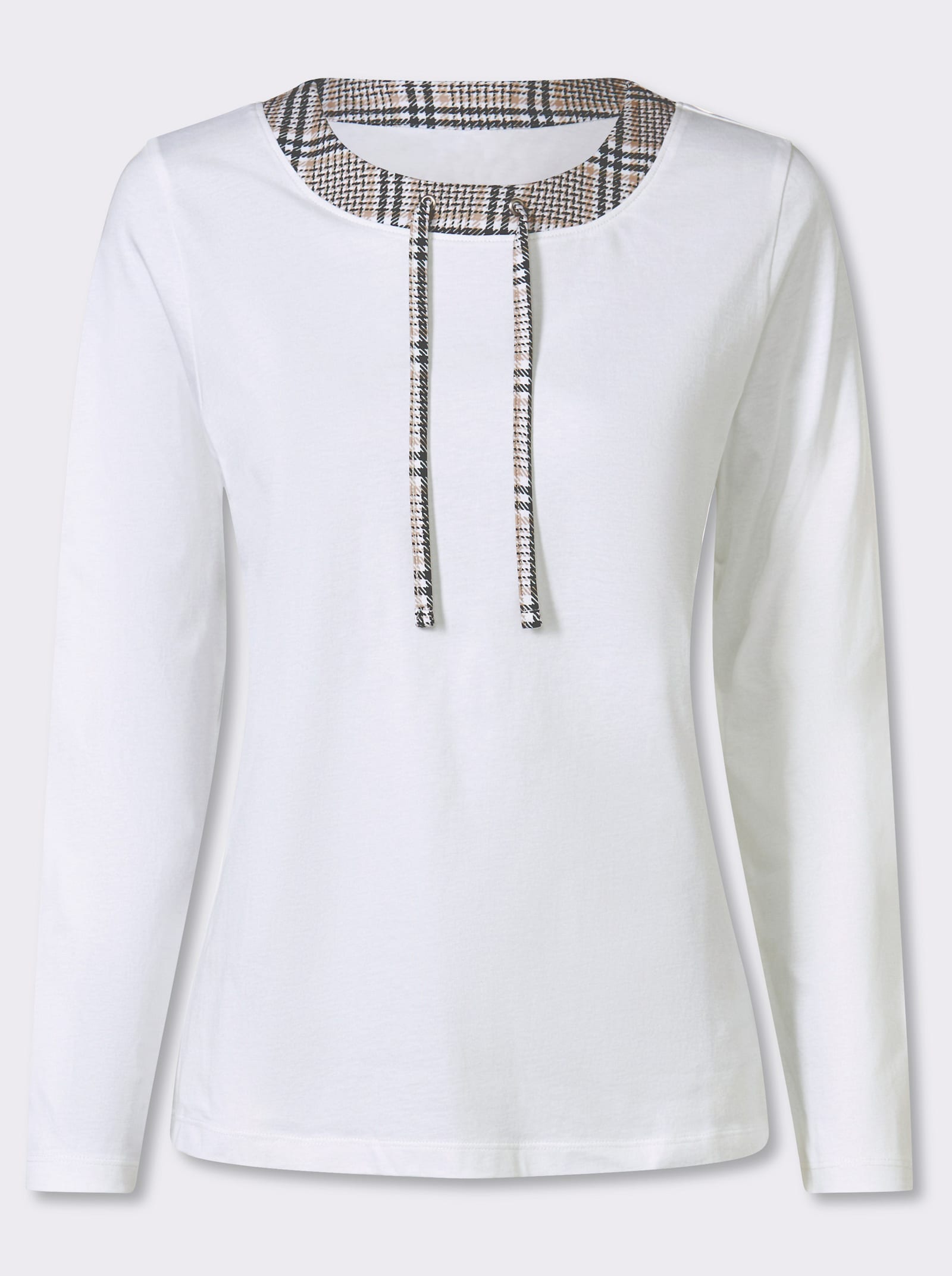 Langarmshirt mit Bindeband und Ösen - ecru