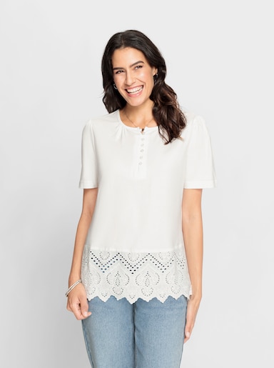 Spitzenshirt mit Lochstickerei - ecru