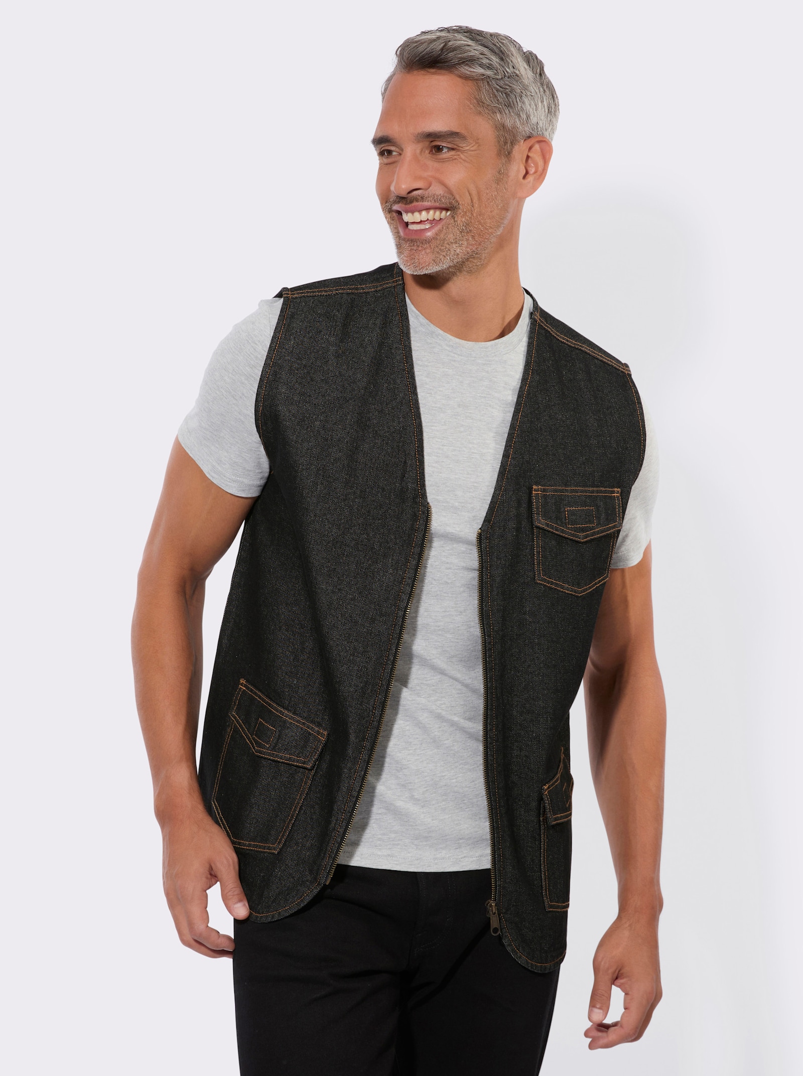 Jeansweste mit aufgesetzten Pattentaschen - graphit-denim