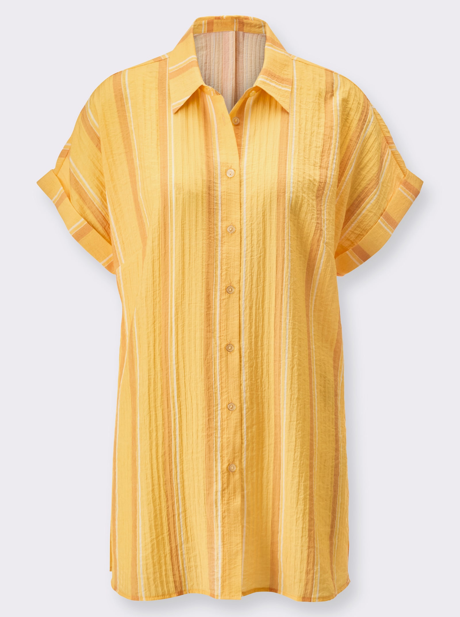 Lange blouse met stolpplooi op de rug - geel/oker gestreept