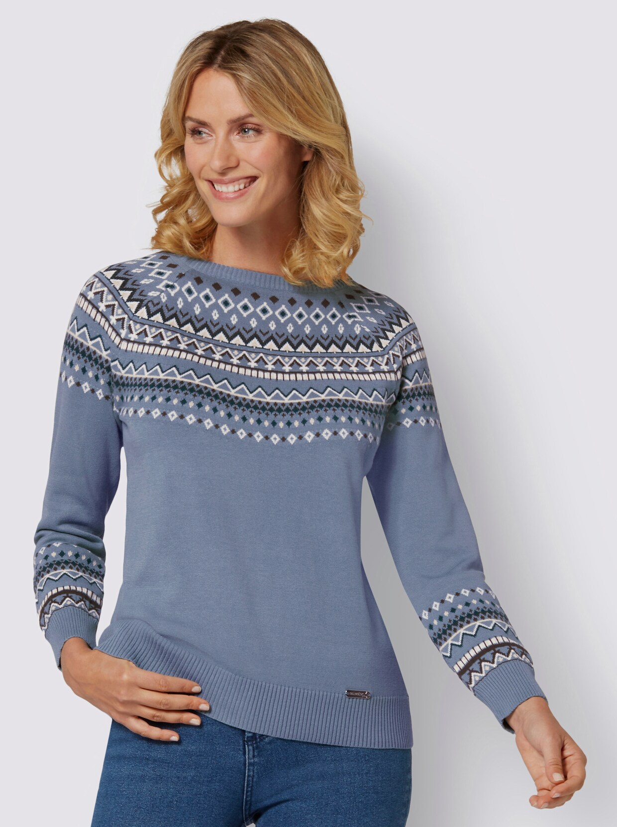 Pullover - taubenblau-dunkelblau-gemustert