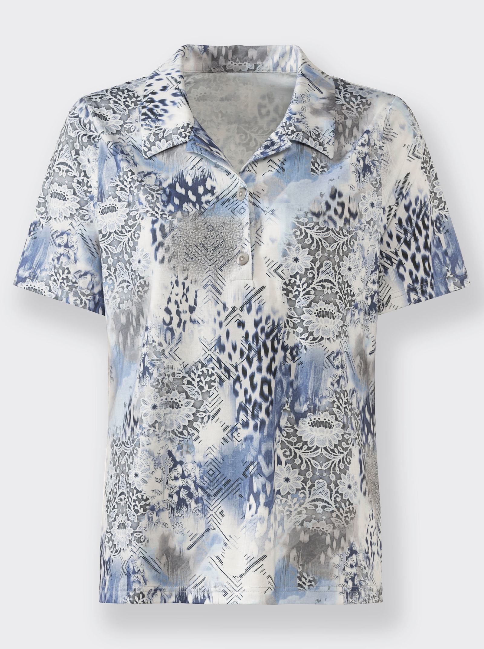 Poloshirt met patroonmix - ijsblauw/lichtgrijs bedrukt