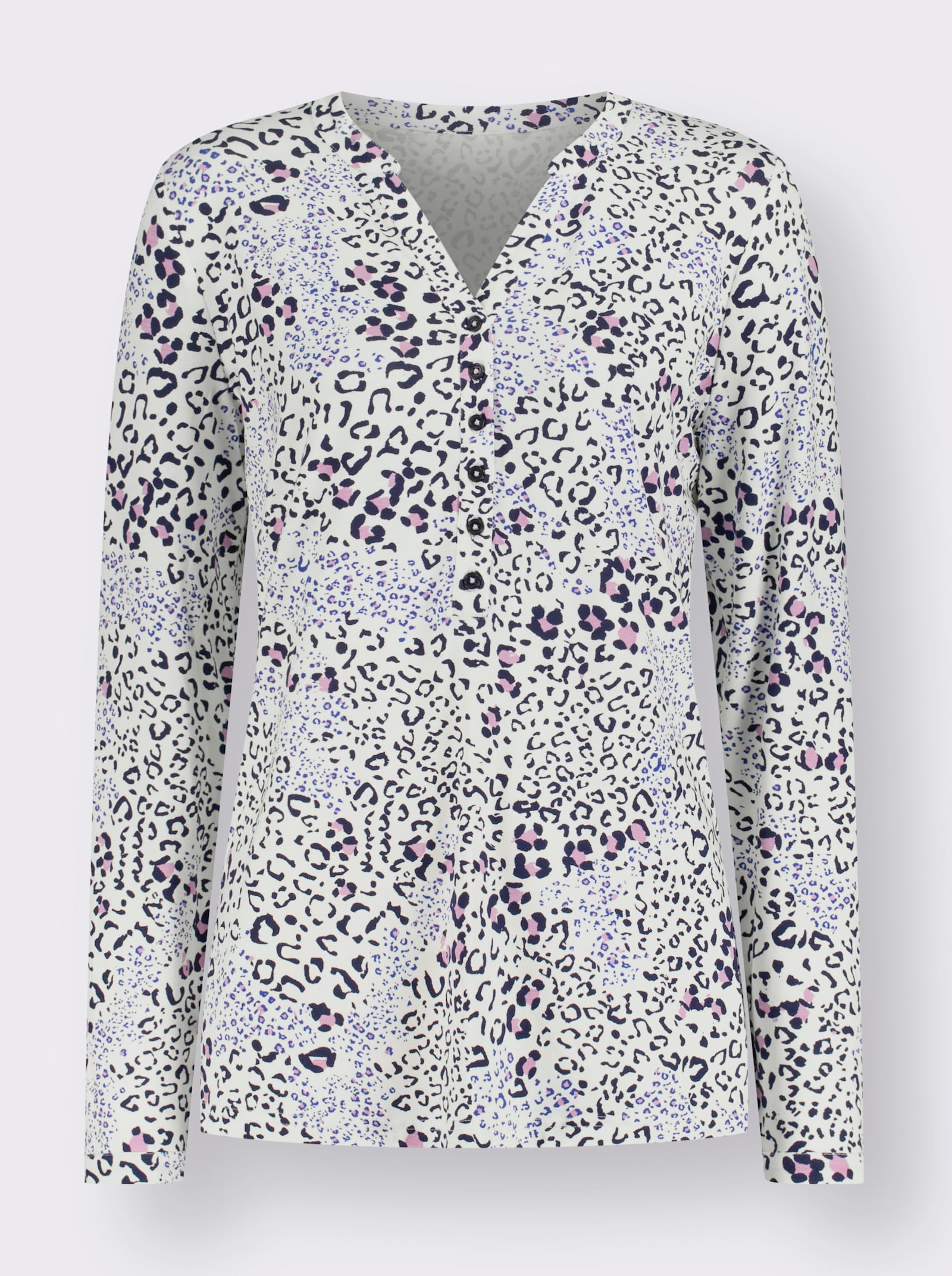 Žerzejová halenka s knoflíkovou lištou - ecru-námořnická modrá-potisk