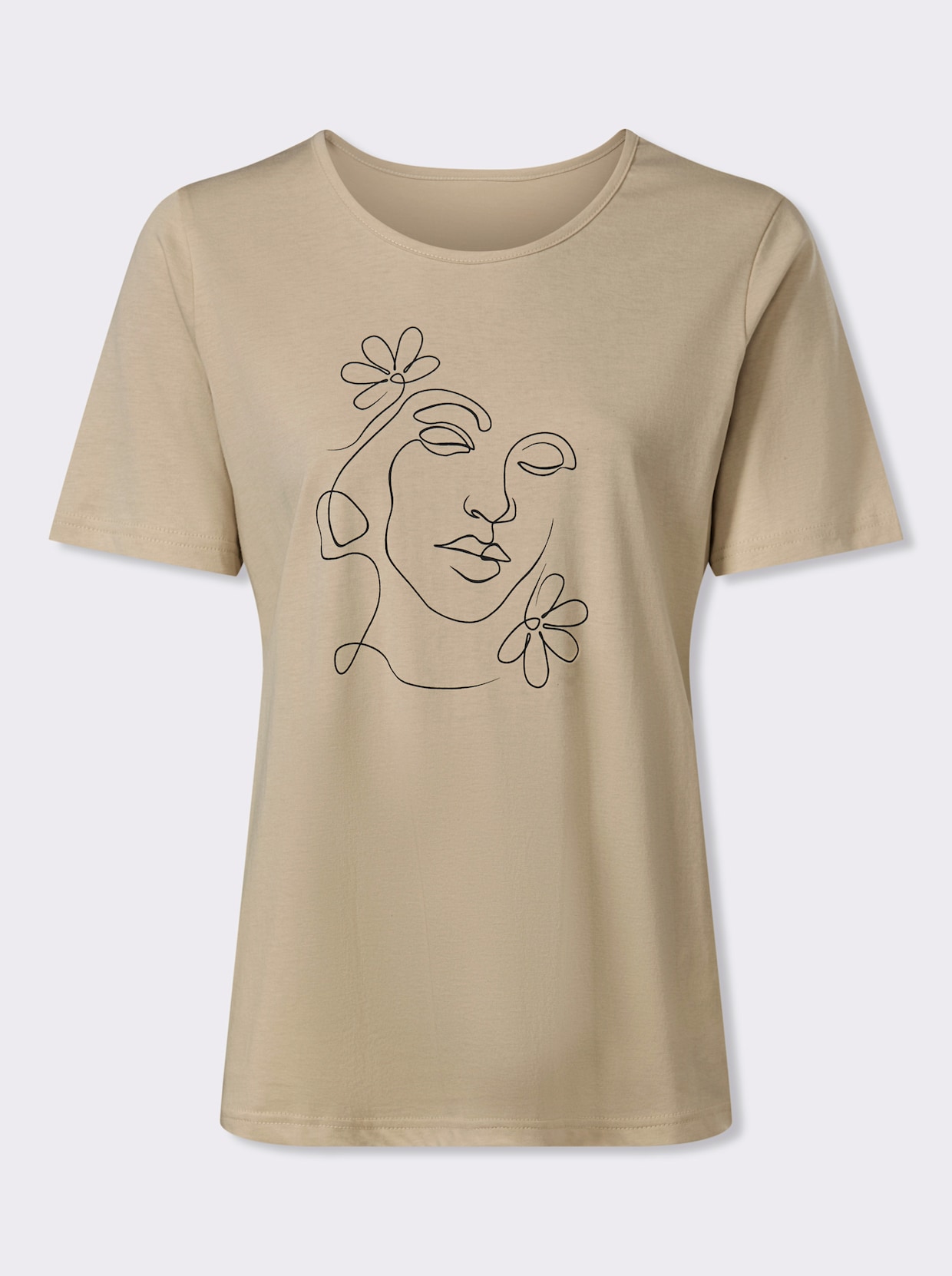 Kurzarmshirt mit Druck-Motiv - sand-schwarz