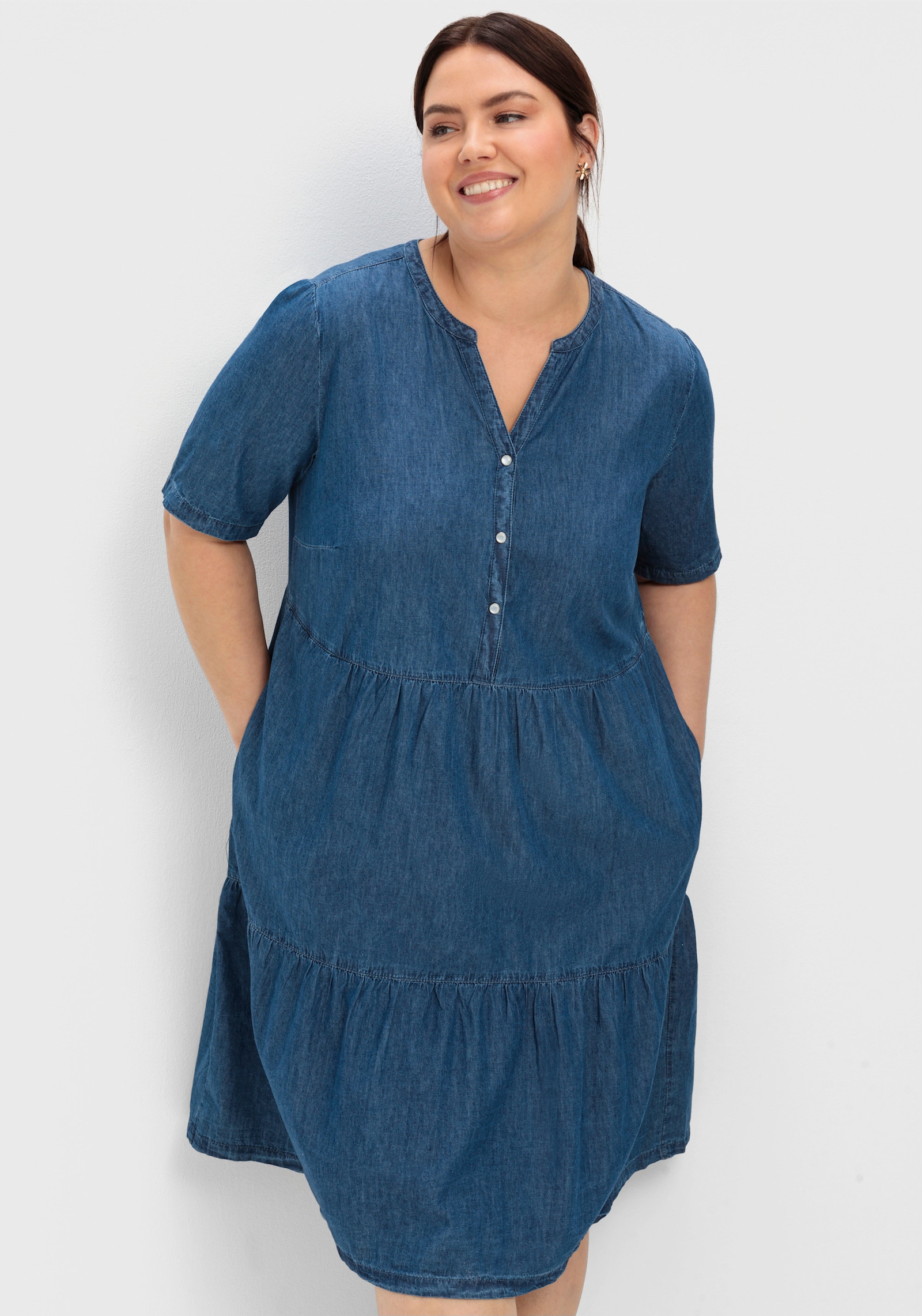 sheego Jeanskleid mit Volants - blue denim