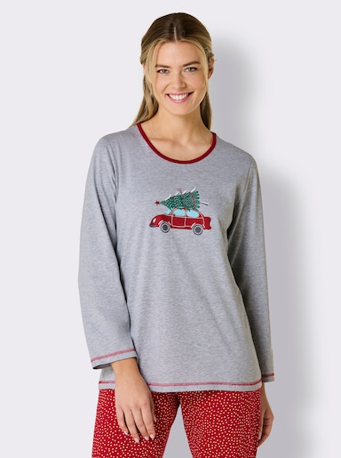 Comtessa Schlafanzugshirt - grau-meliert-rot