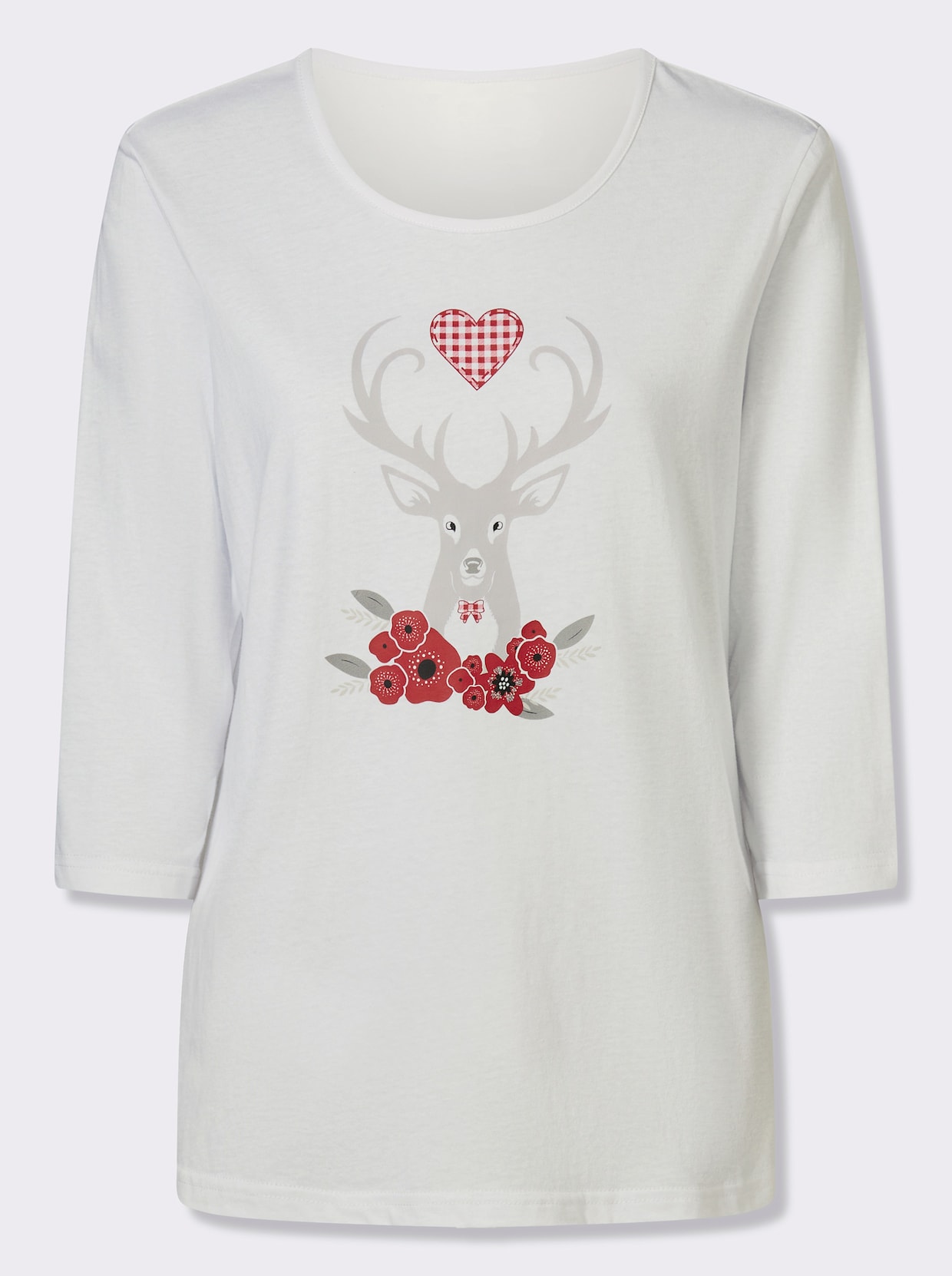 3/4-Arm-Shirt - weiß-rot-bedruckt