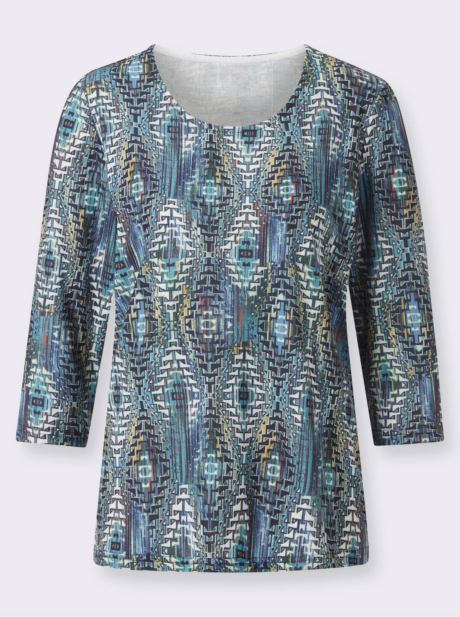 Tričko s kulatým výstřihem s 3/4 rukávy, snadná údržba - královská modrá-potisk