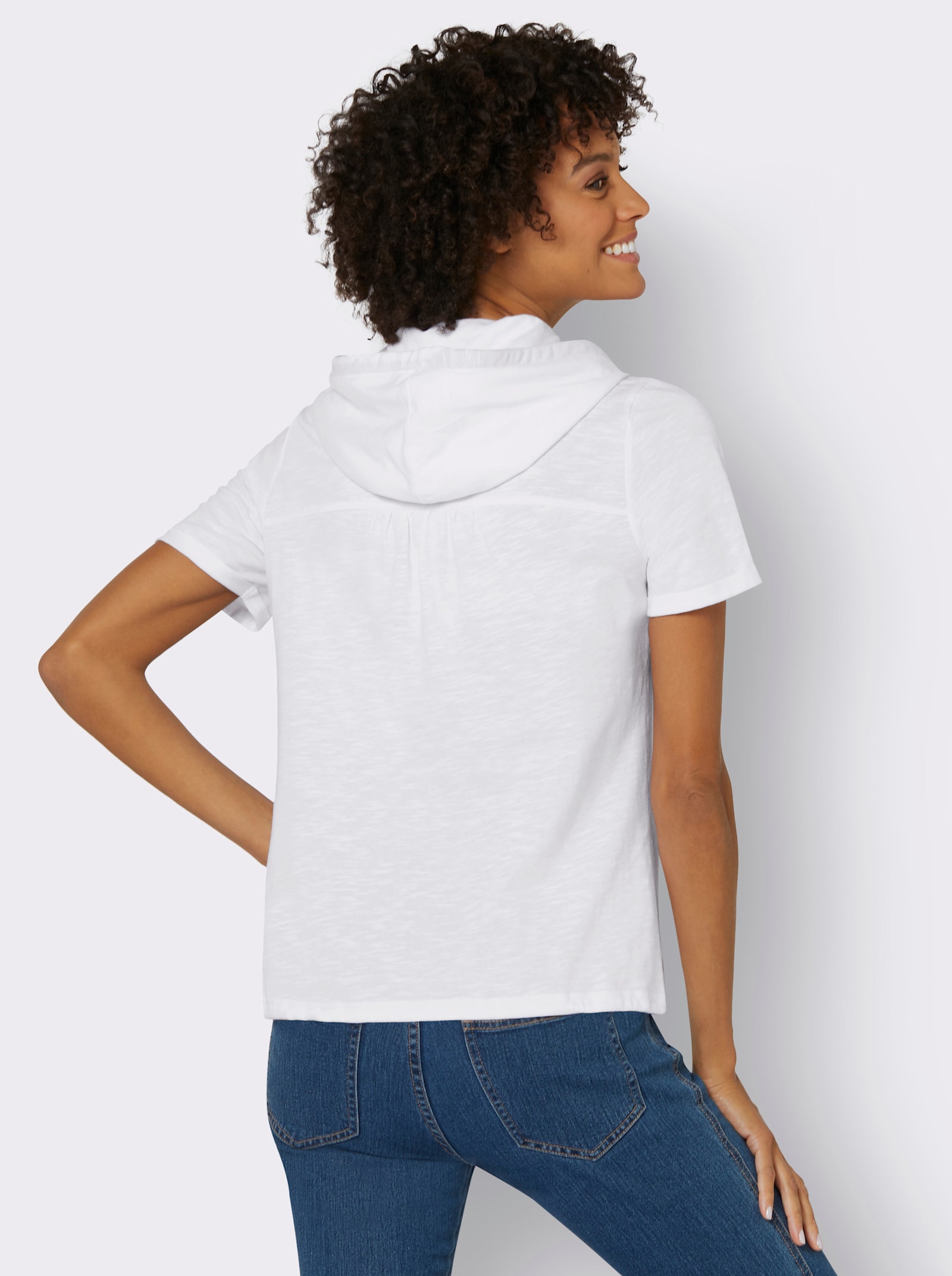 Kapuzenshirt mit kurzen Ärmeln - weiß-marine