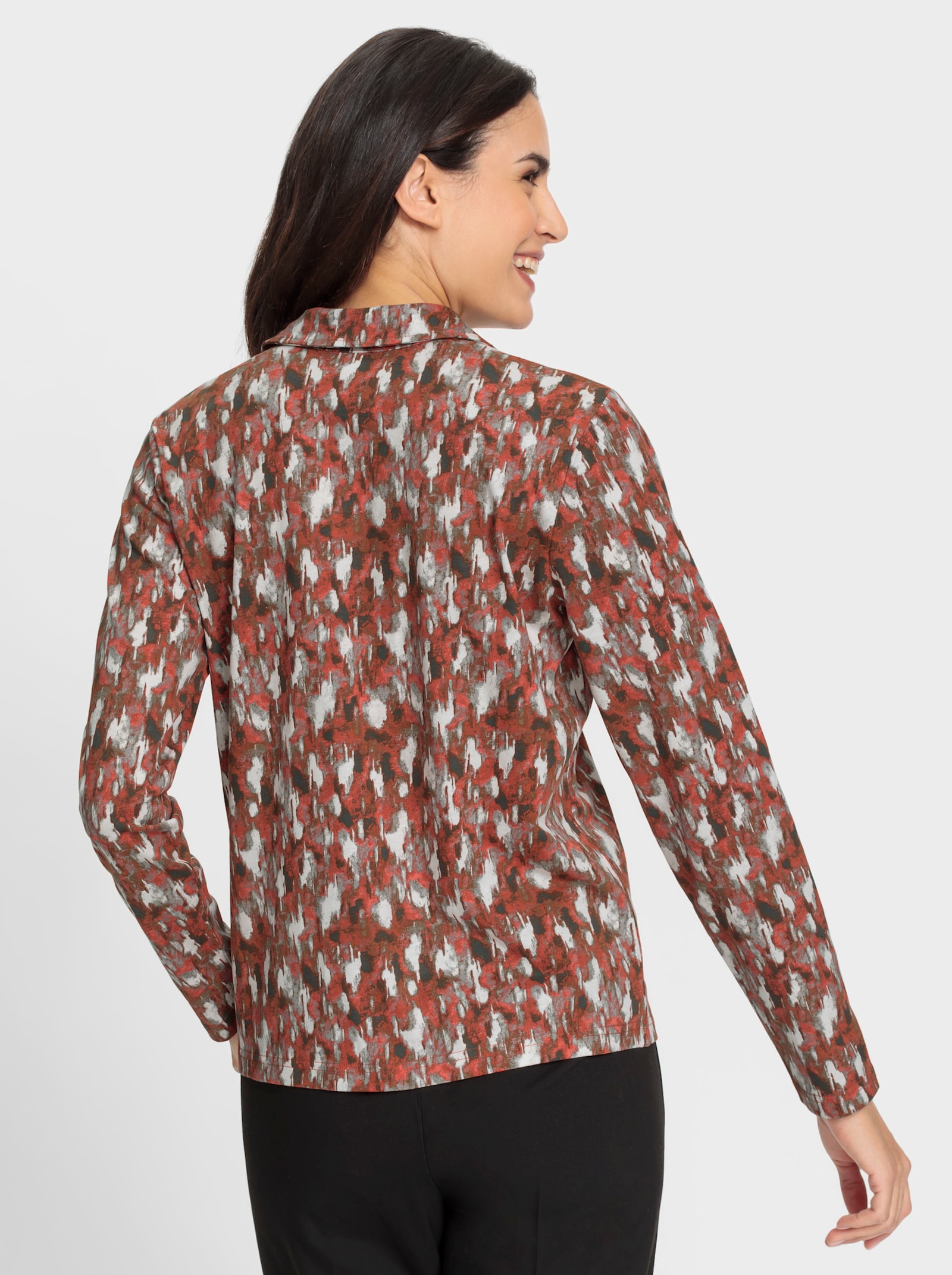 Poloshirt mit kurzer Knopfleiste - rostrot-graphit-bedruckt