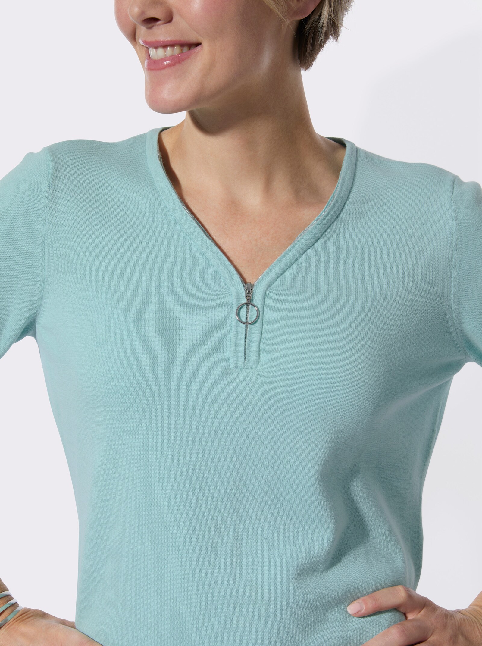 V-Ausschnitt-Pullover in formstabiler Qualität - mint