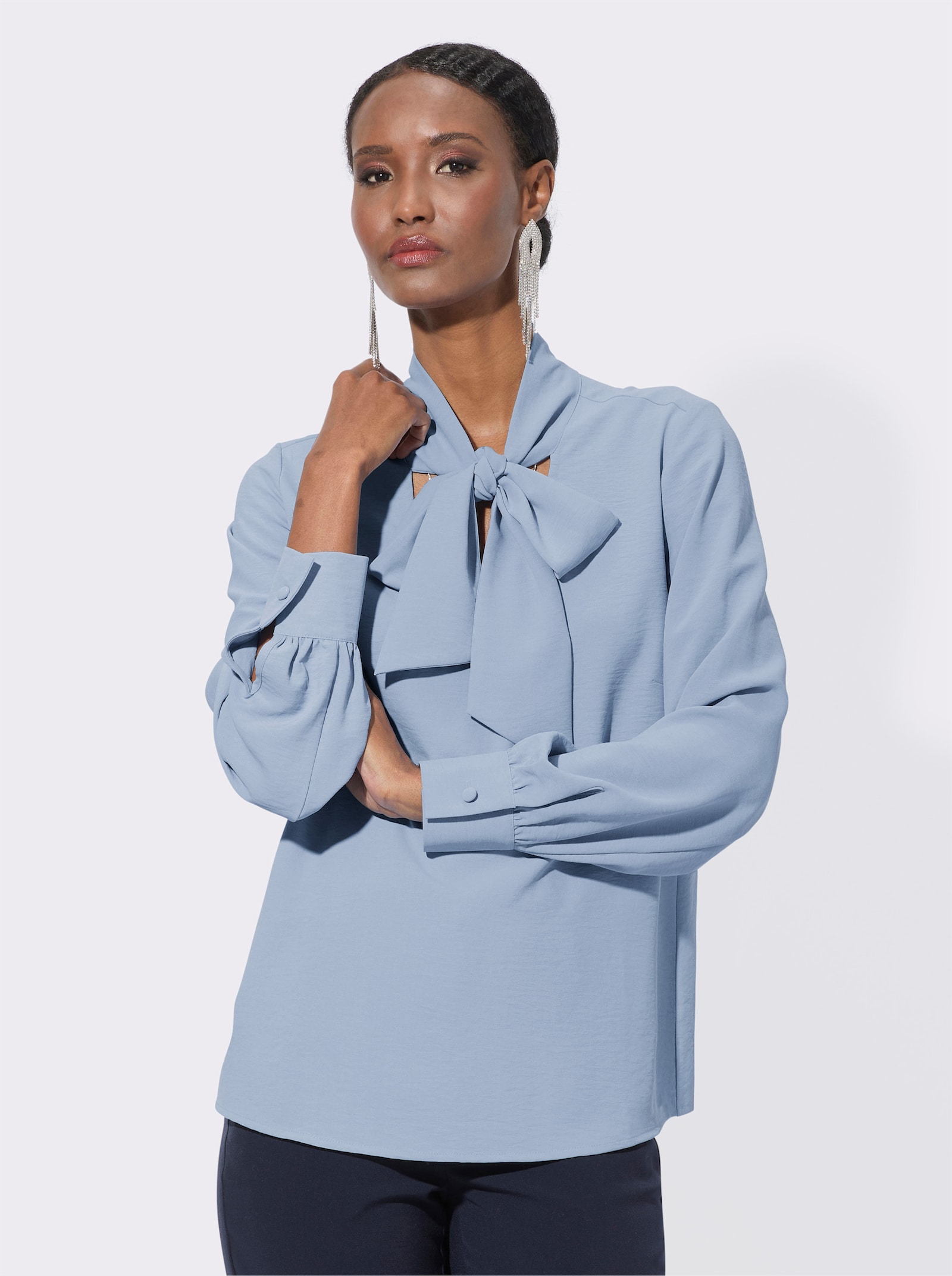 Schluppenbluse in Crêpe-Qualität - bleu