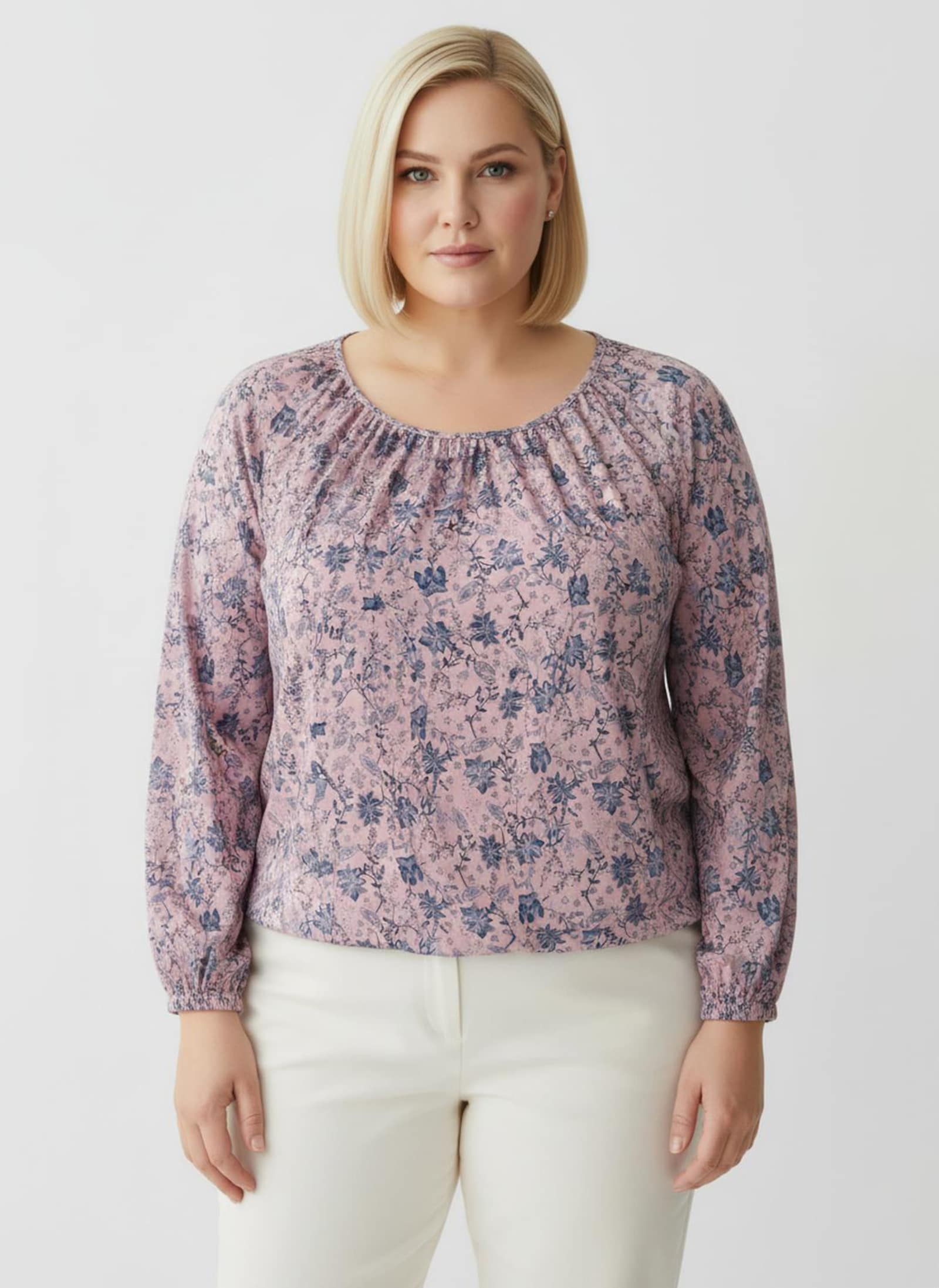 Schlupfbluse in Blüten-Dessin - rosenquarz-marine-bedruckt
