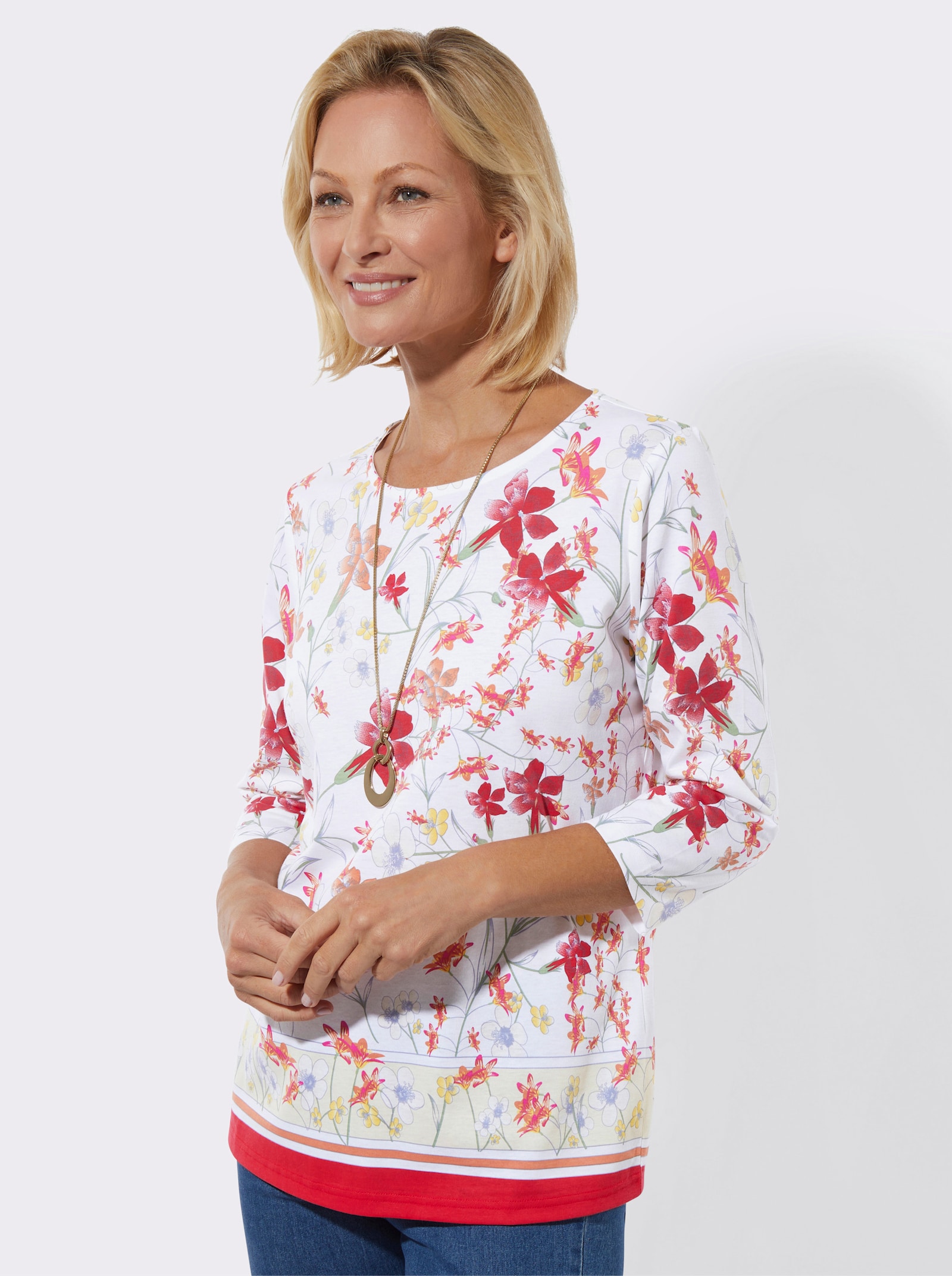 Rundhalsshirt in Baumwoll-Qualität - erdbeere-eucalyptus-bedruckt