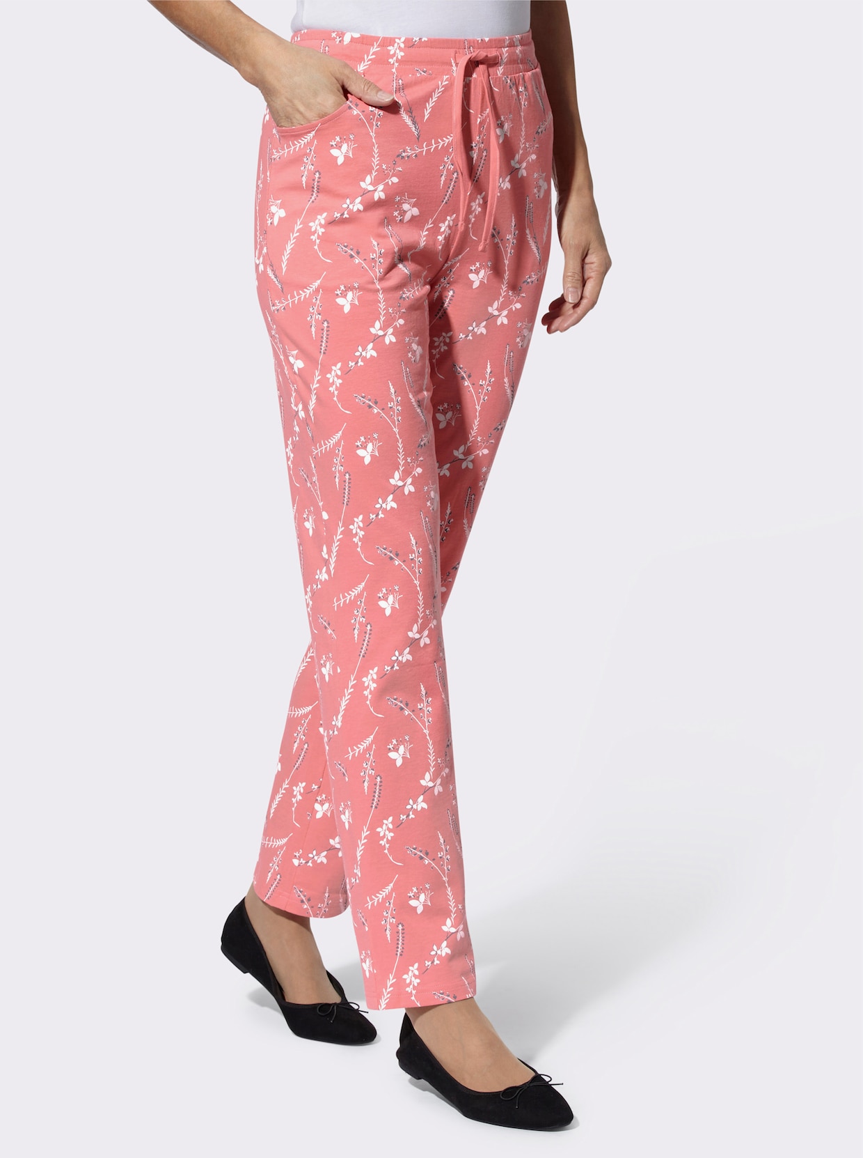 Vrijetijdsbroek - flamingo/wit bedrukt